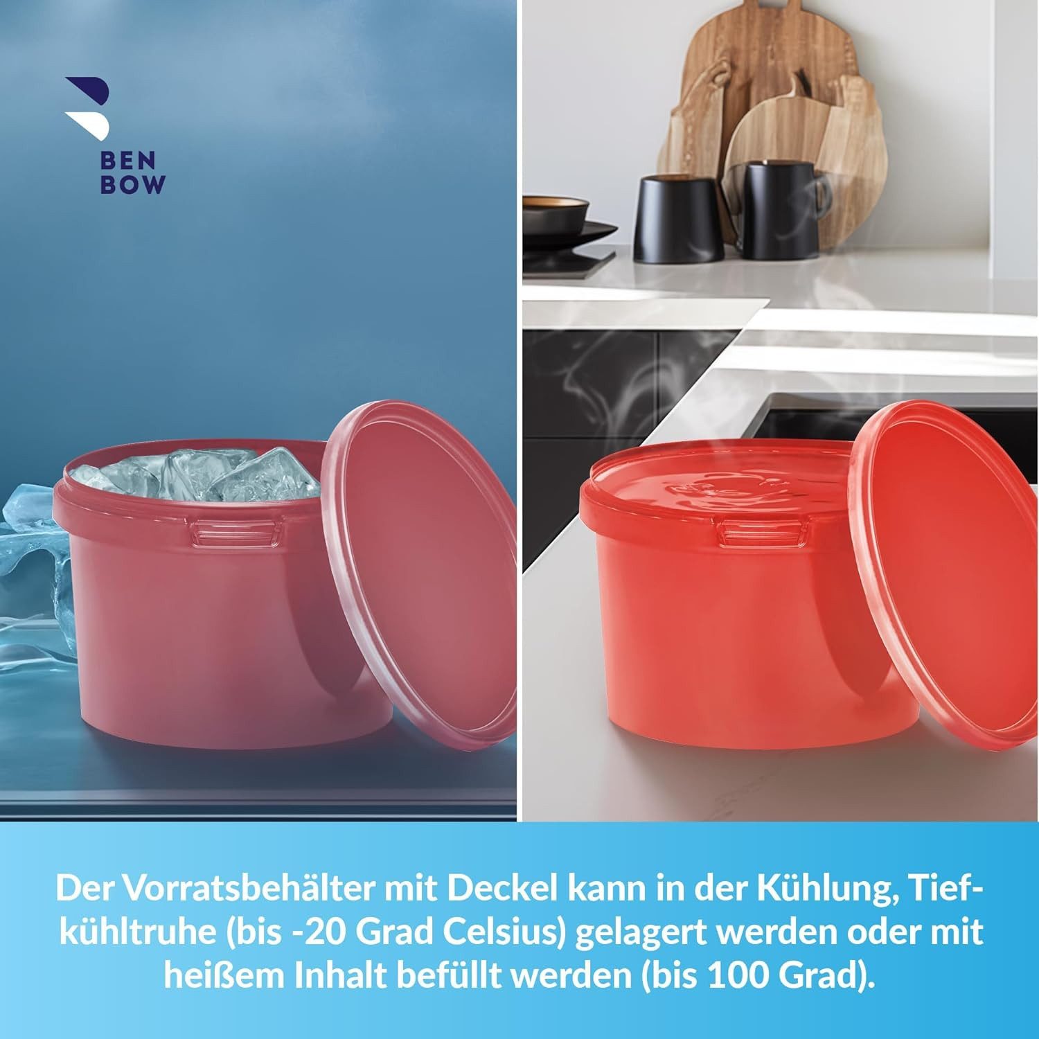 BENBOW Putzeimer Eimer mit Deckel 30 20 10 5 3 1 0,5 L Viele Farben Lebensmittelecht, (100-tlg., PZH-, BRC- und DIN-ISO-zertifiziert), für Lebensmittel, Farben, Chemikalien