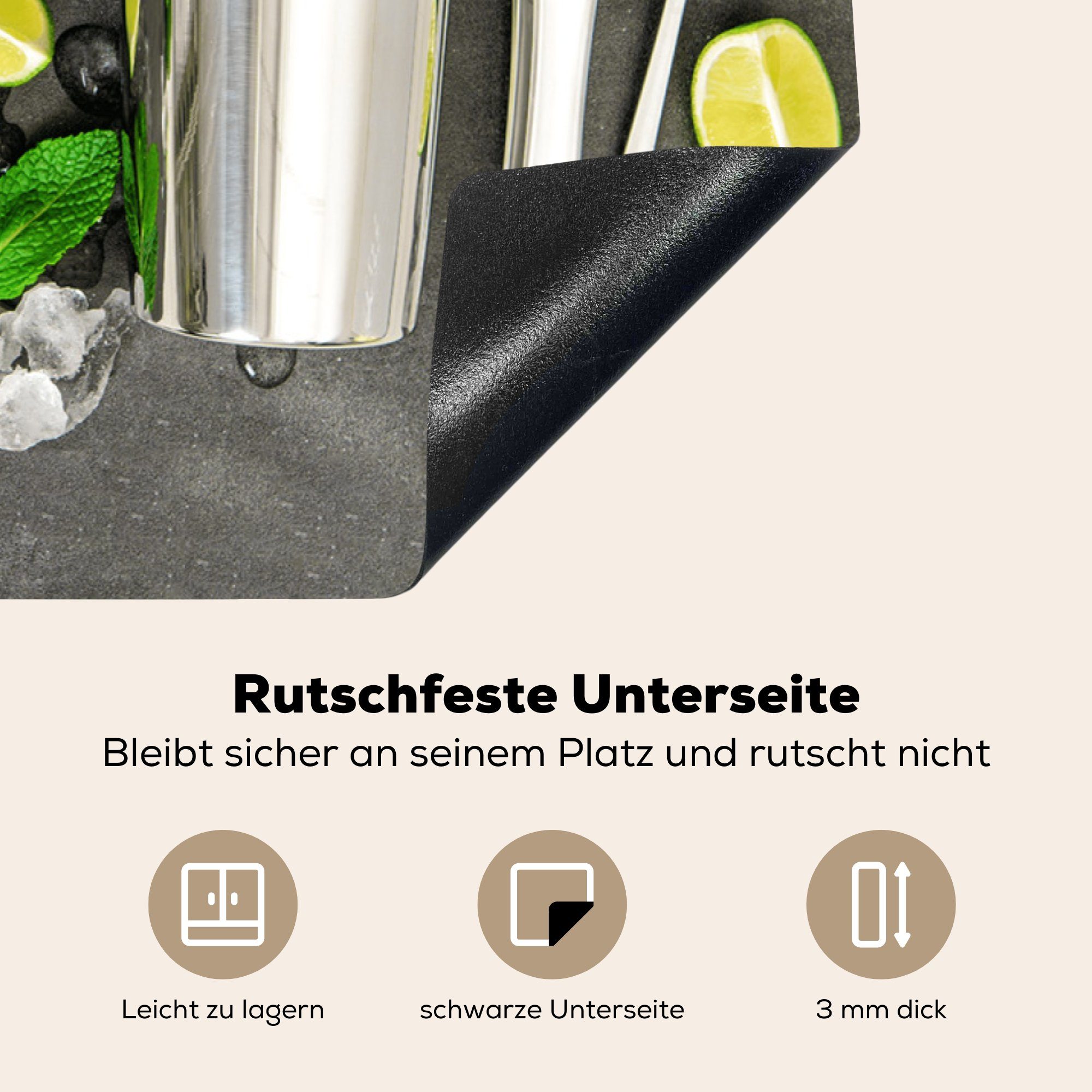 MuchoWow Herdblende-/Abdeckplatte Induktionsschutz - Obst, Eiswürfel küche für Arbeitsplatte tlg), (1 Ceranfeldabdeckung, - cm, Vinyl, Cocktailshaker - 83x51