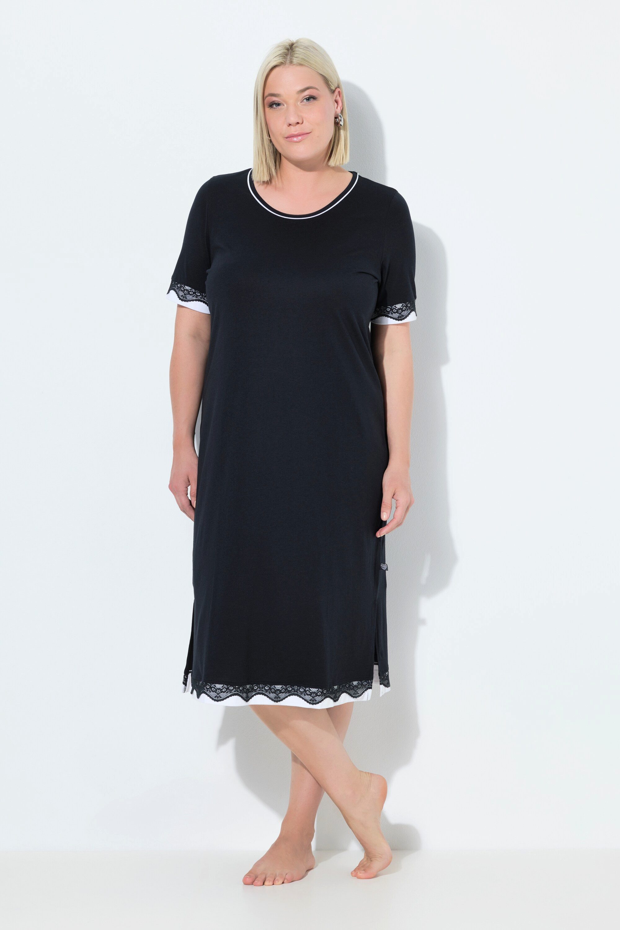 Ulla Popken Nachthemd Nachthemd Spitzenkanten Rundhals Halbarm günstig online kaufen