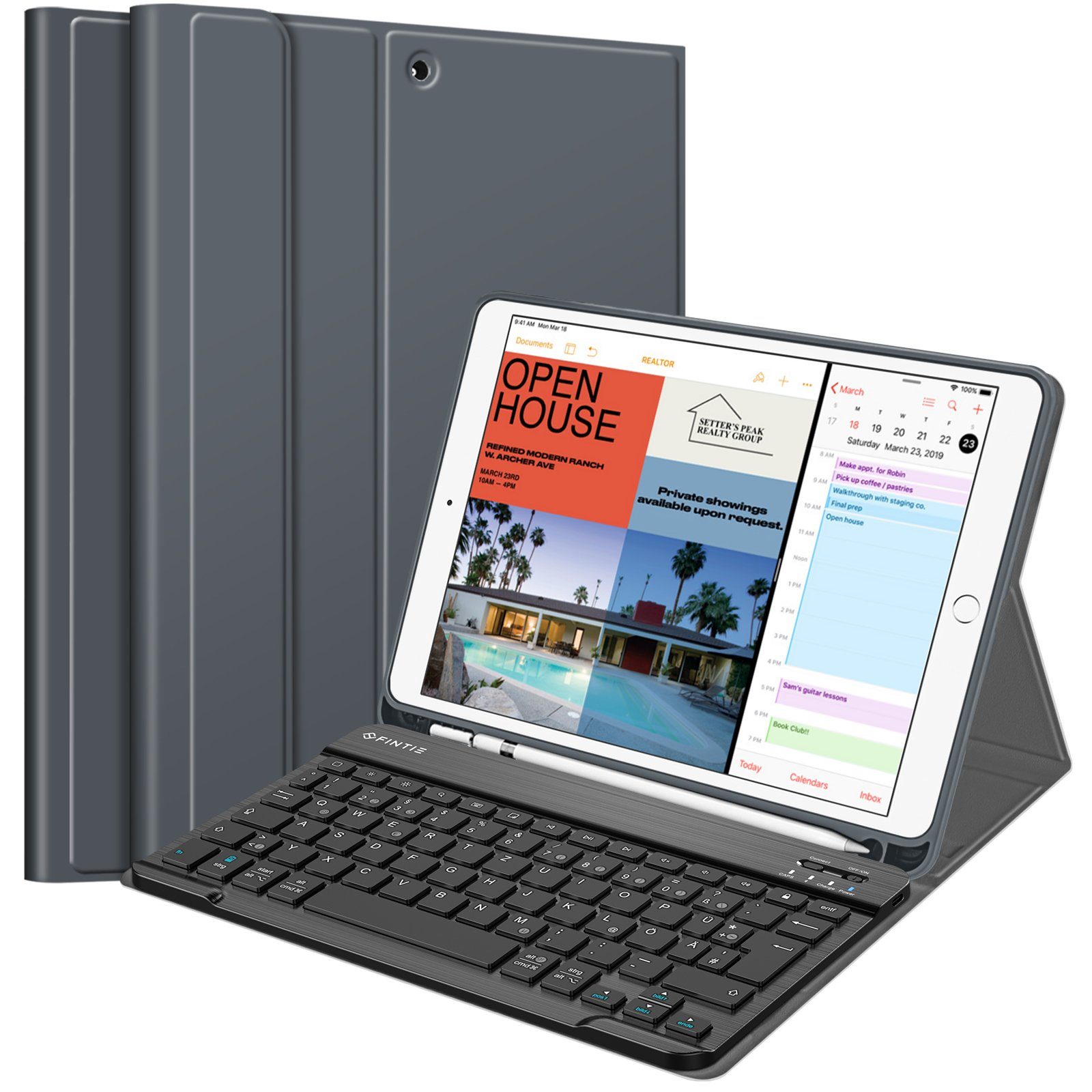 Fintie Tablet-Hülle mit Tastatur für iPad Air 10.5" 2019 (3. Gen) / iPad Pro 10.5" 2017, TPU Rückseite mit Stifthalter, magnetisch Abnehmbarer QWERTZ Tastatur