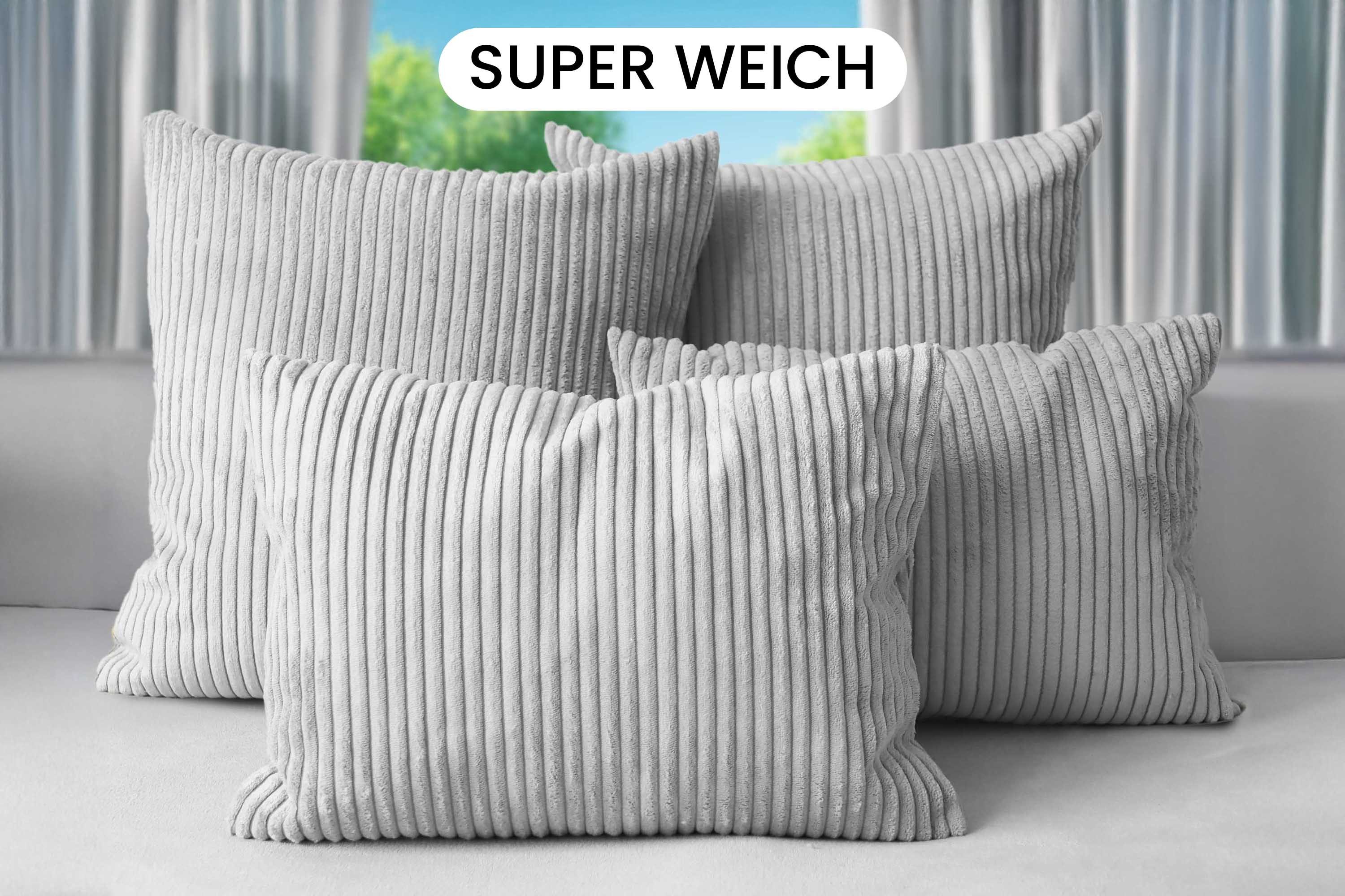 Amilian Dekokissen Sofakissen Cord-Optik 4er Set mit Füllung 2x 40x40 + 2x 35x45 cm, mit Füllung, Hotelverschluss, formstabil – Bild 2 von 5