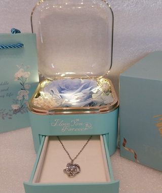 Kunstblume Ewige Konservierte Rose Kristallkette Box Hochzeitstag Valentinstag, Tidy, Geschenkset