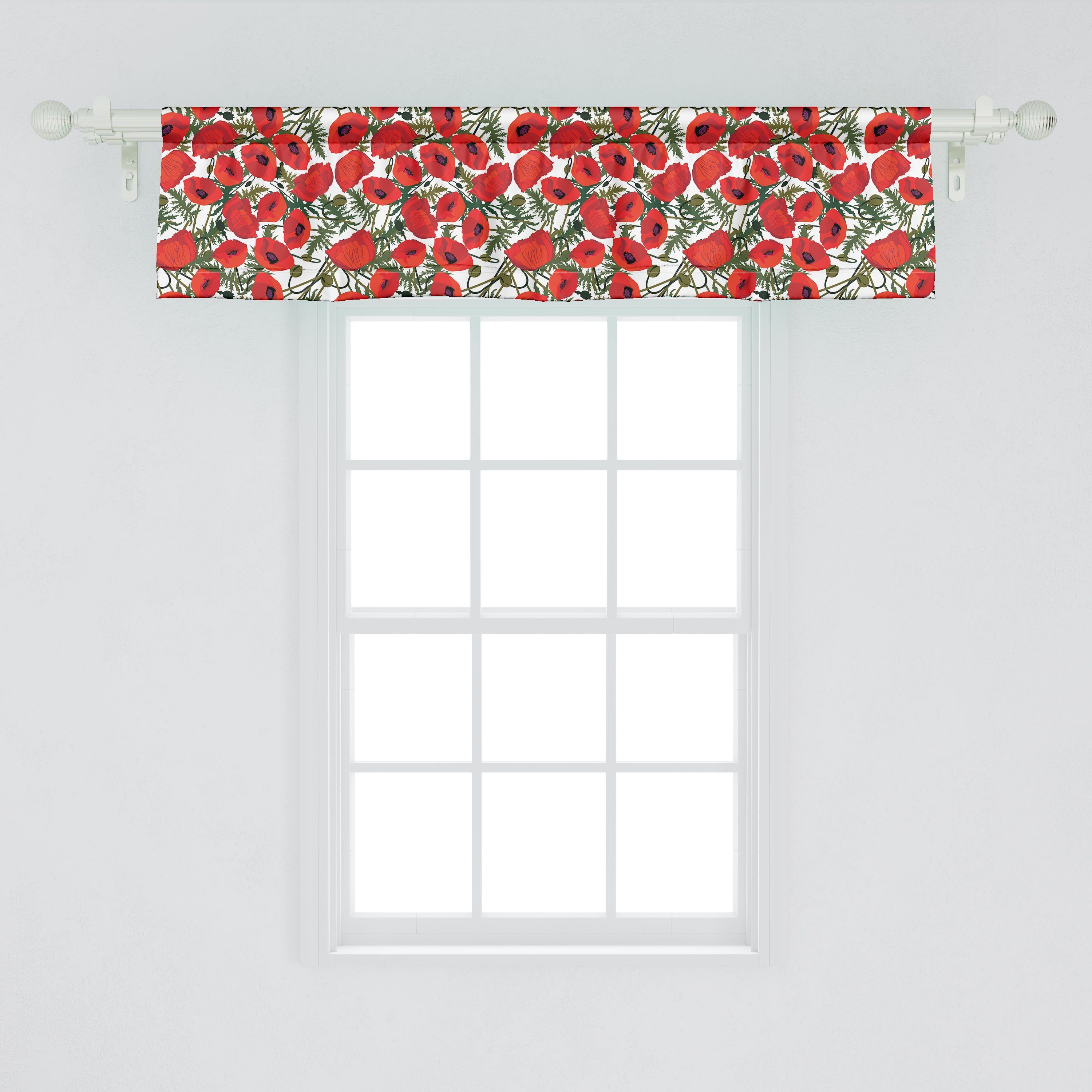 Scheibengardine Vorhang mit Küche Mohn Stangentasche, Abakuhaus, Laub Microfaser, Volant für Schlafzimmer Garten Botanical Dekor