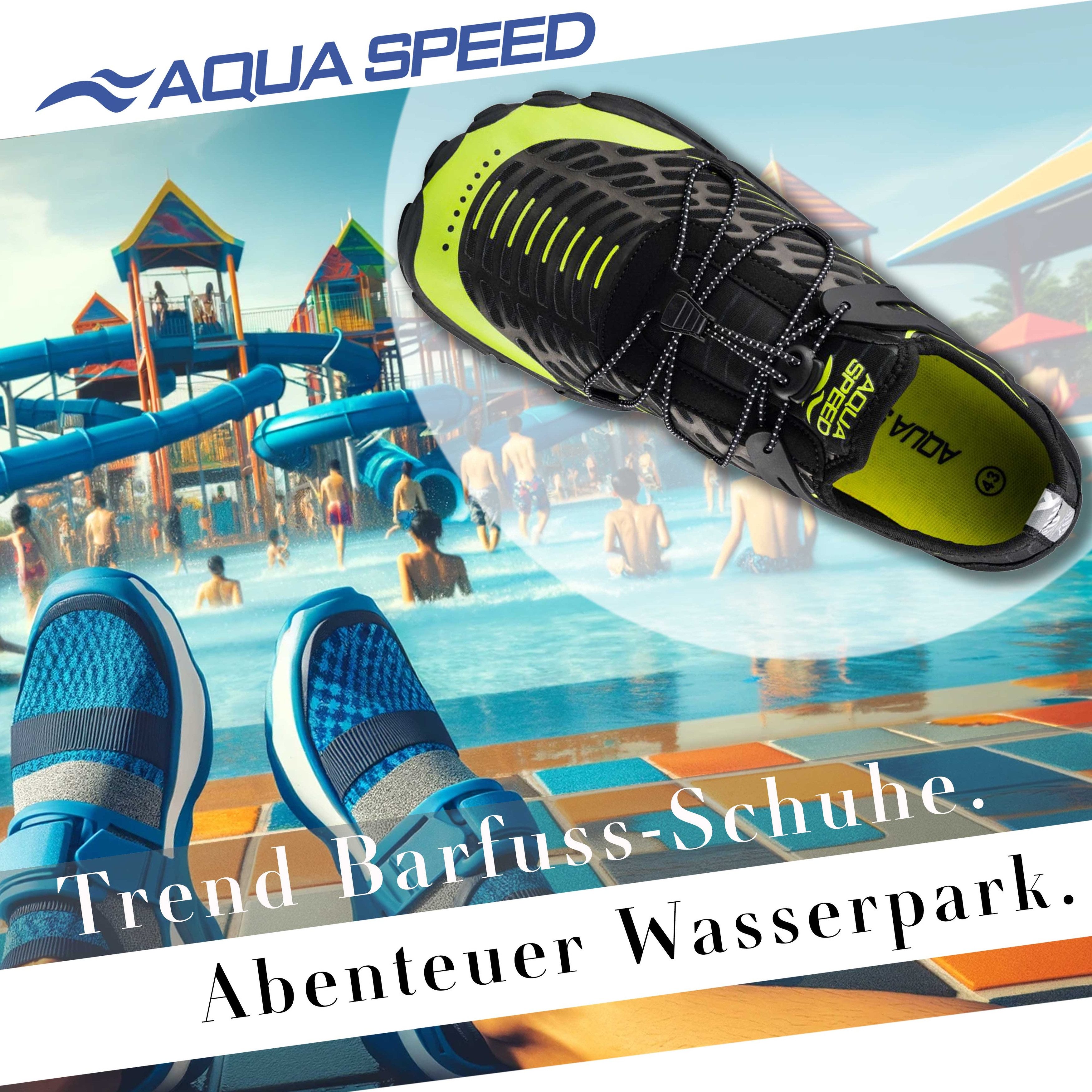 Aqua Speed Schwimmschuhe SALMO Gr. 43 – Schwarz/Grün + Handtuch Wasserschuh (Wasserschuhe mit Komfort – leicht, weich & belastbar) Schützt vor Rutschen & Reibung – Sicher bei Bewegung