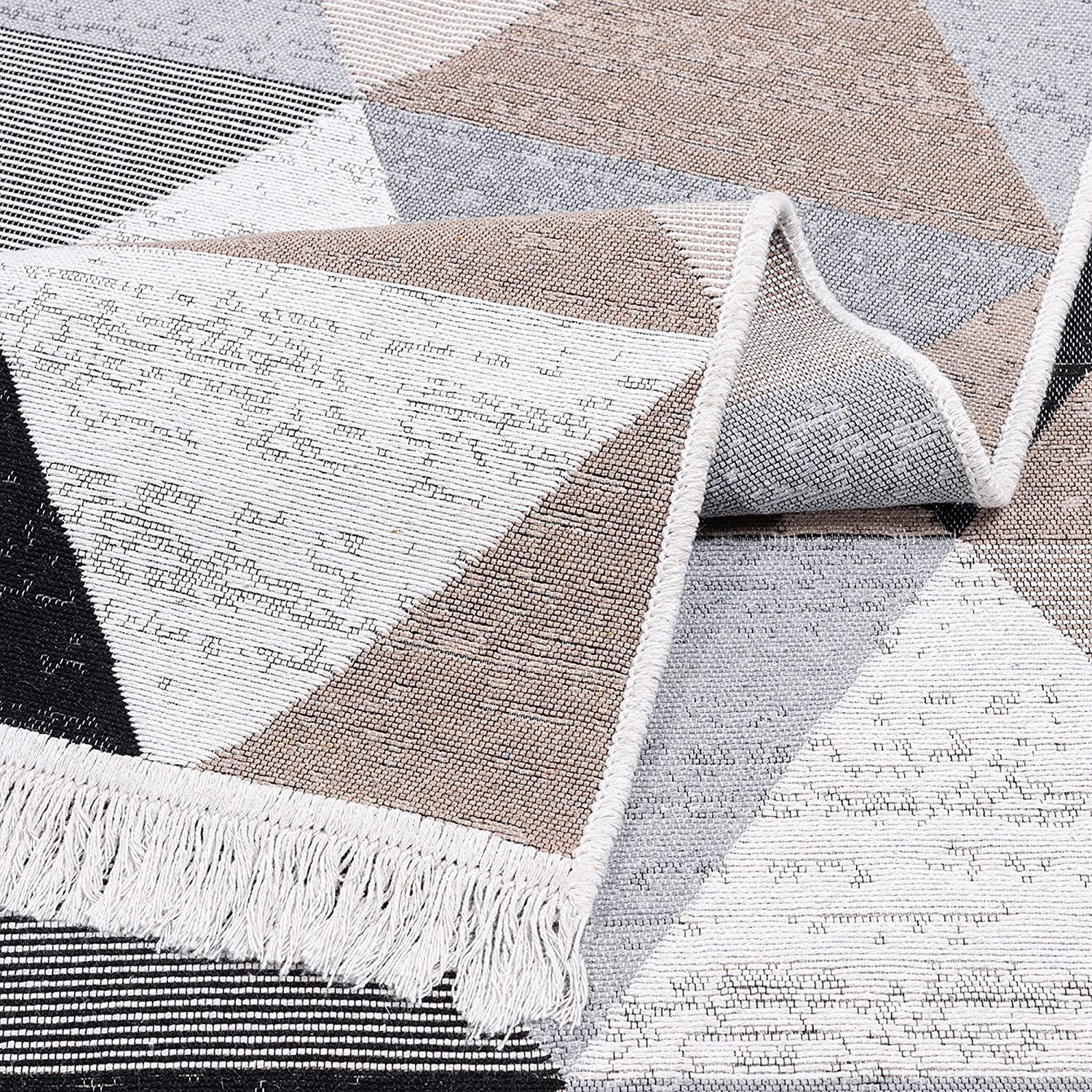 Vimoda Teppich Teppich Waschbar Wendeteppiche beidsetig Modern in Beige, Rechteckig, Läufer Teppich waschbar in Beige Schwarz