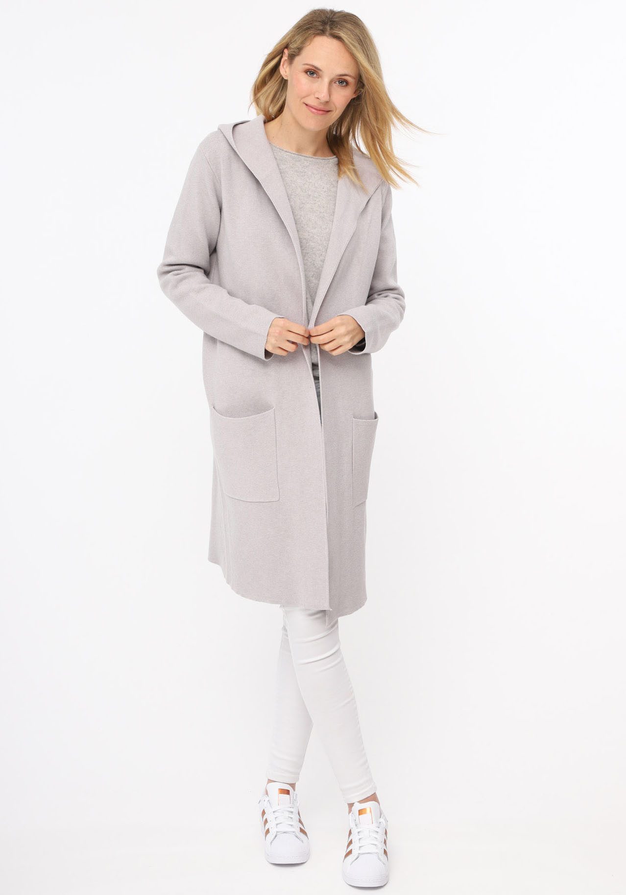 Zwillingsherz Cardigan "Janina" Kapuze, Taschen, Langarm, knielang, ohne Verschluss
