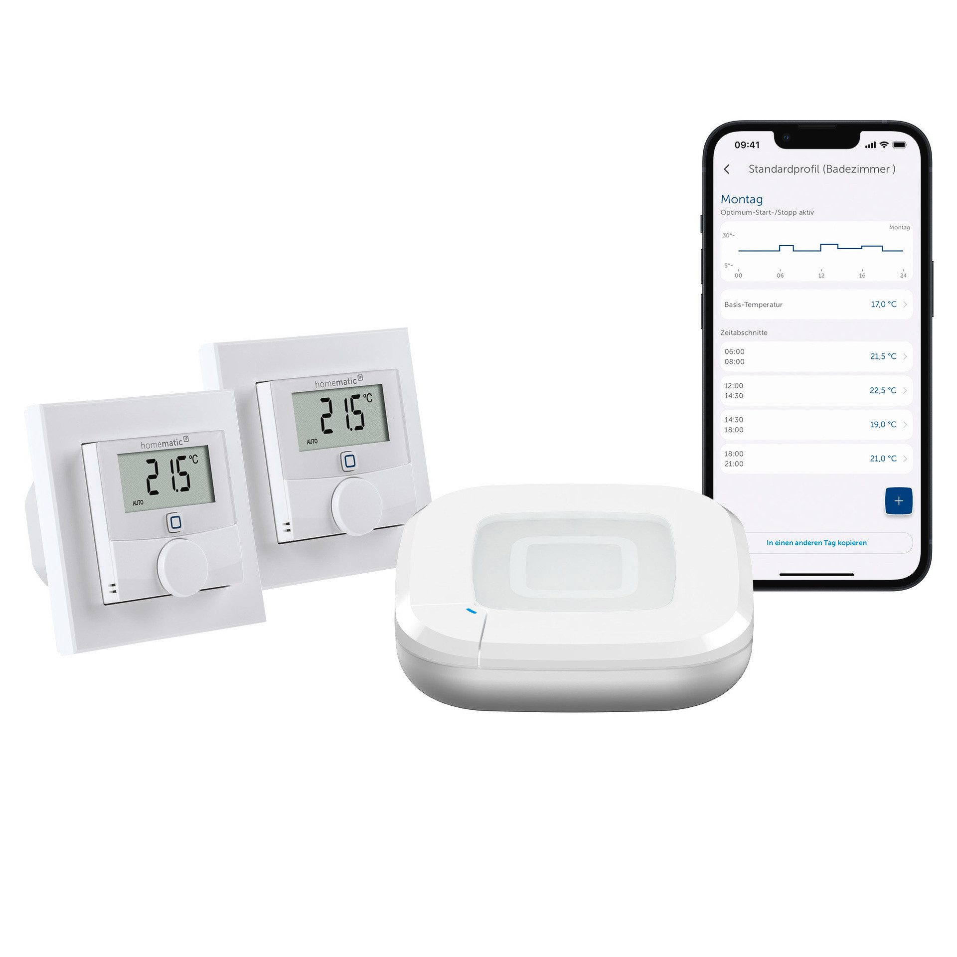 Homematic IP Fußbodenheizung für 2 Räume Smart-Home Starter-Set, inkl. HAP & 2 Wandthermostaten mit Schaltausgang (230V)