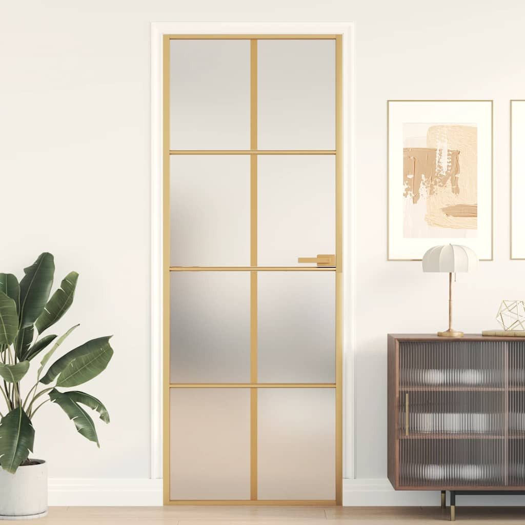 vidaXL Haustür Innentür Schlank Golden 76x201,5 cm Hartglas und Aluminium (1-St)