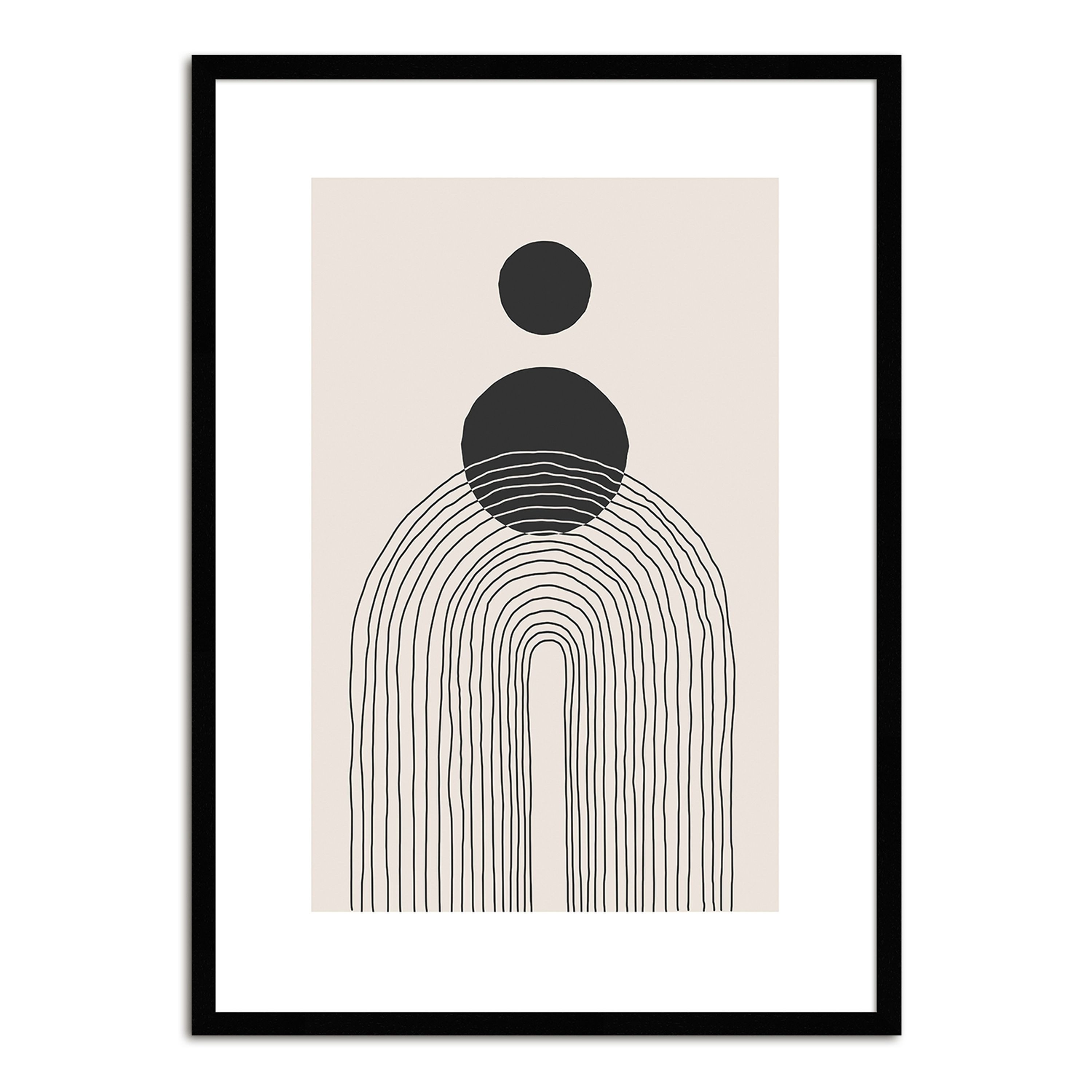 artissimo Bild mit Rahmen Gerahmtes Poster 50x70 cm / Wandbild modern / Wanddeko skandinavisch, Abstrakt & Grafik: Linien und Formen in Beige-Schwarz