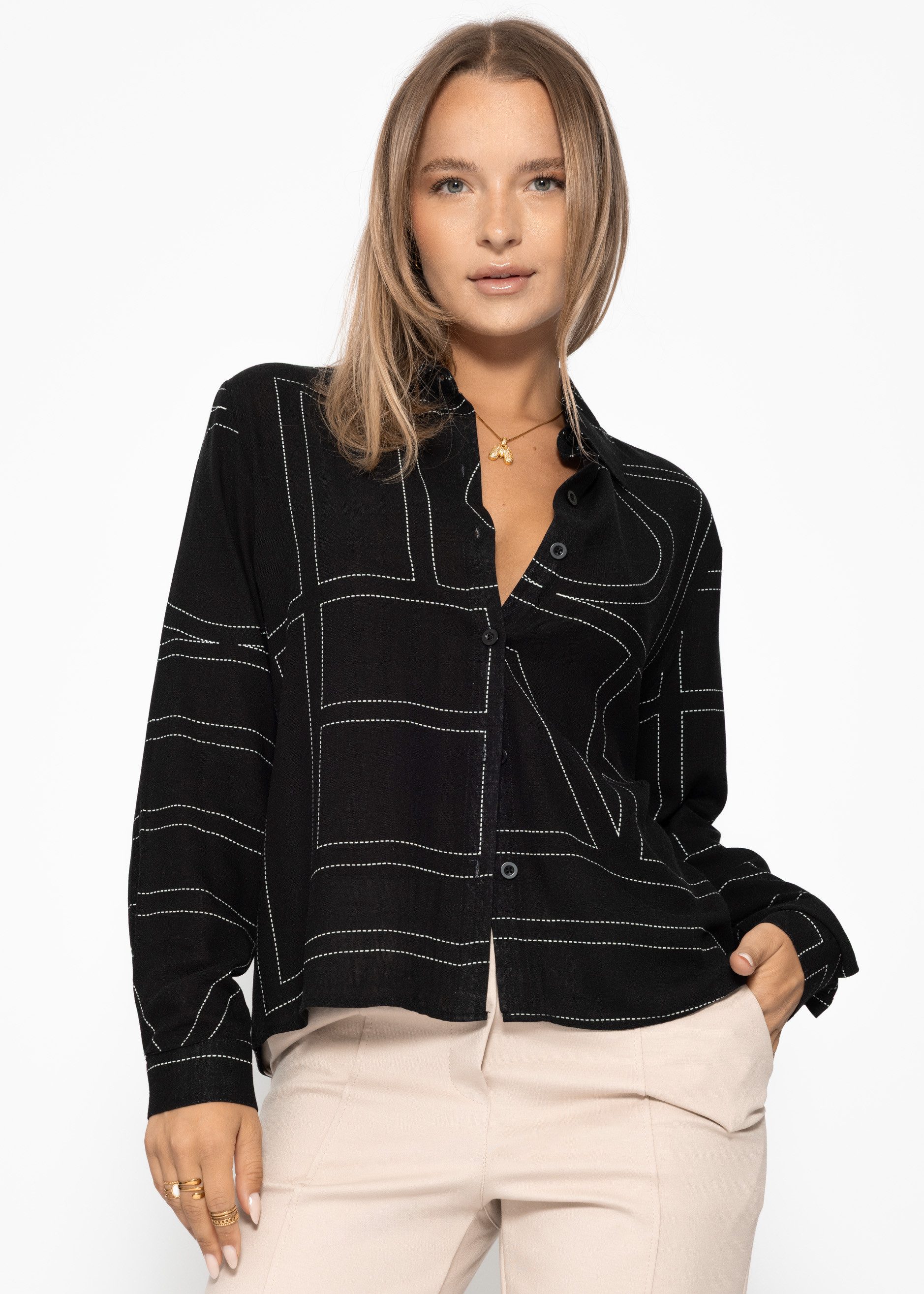 SASSYCLASSY Langarmbluse Bluse mit minimalistischem Print günstig online kaufen