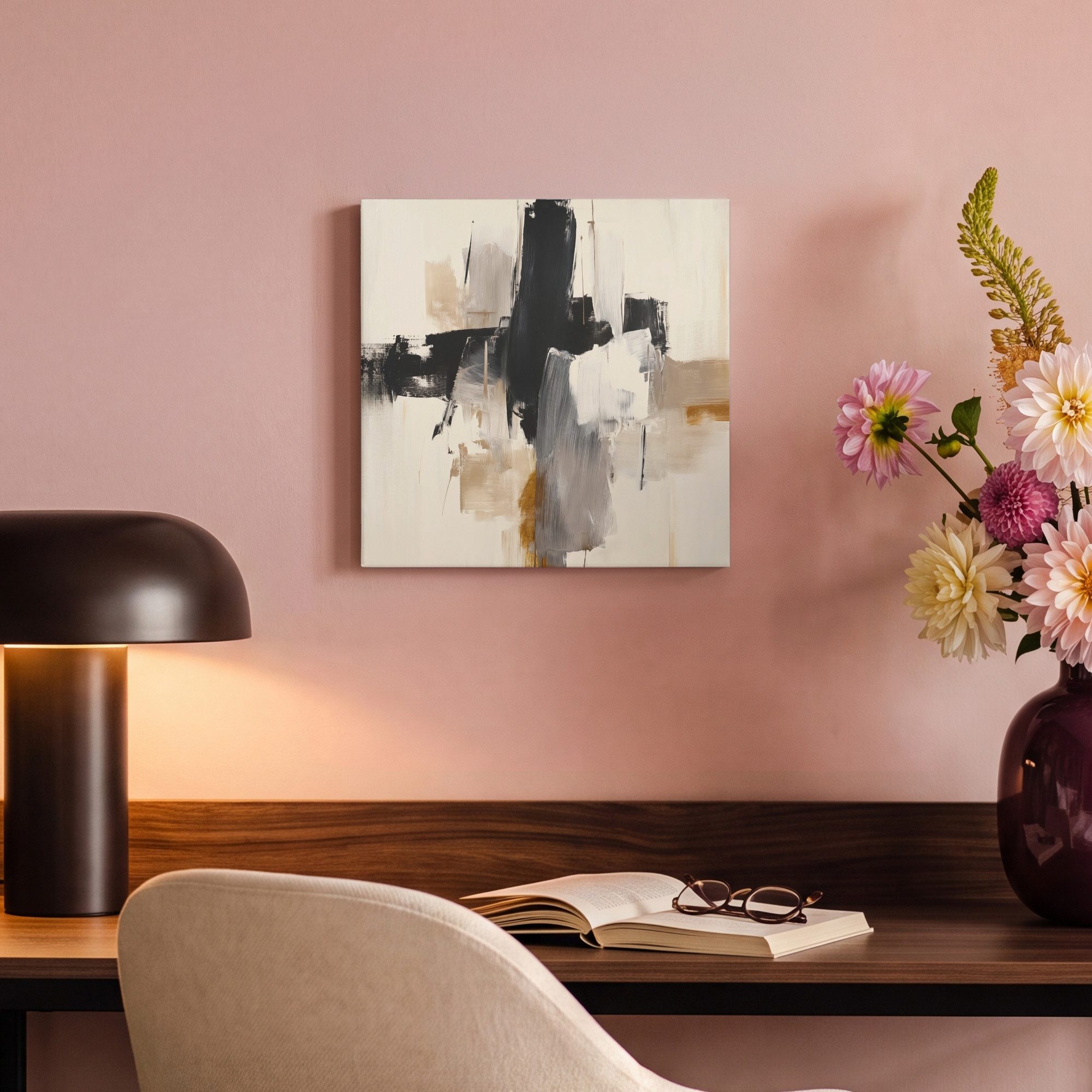 OneMillionCanvasses® Leinwandbild Pinselstriche - Grob - Abstrakt - Beige, Fotodruck (1 St), Wandbild, Deko Schlafzimmer Wohnzimmer Flur 20x20 cm – Bild 4 von 5