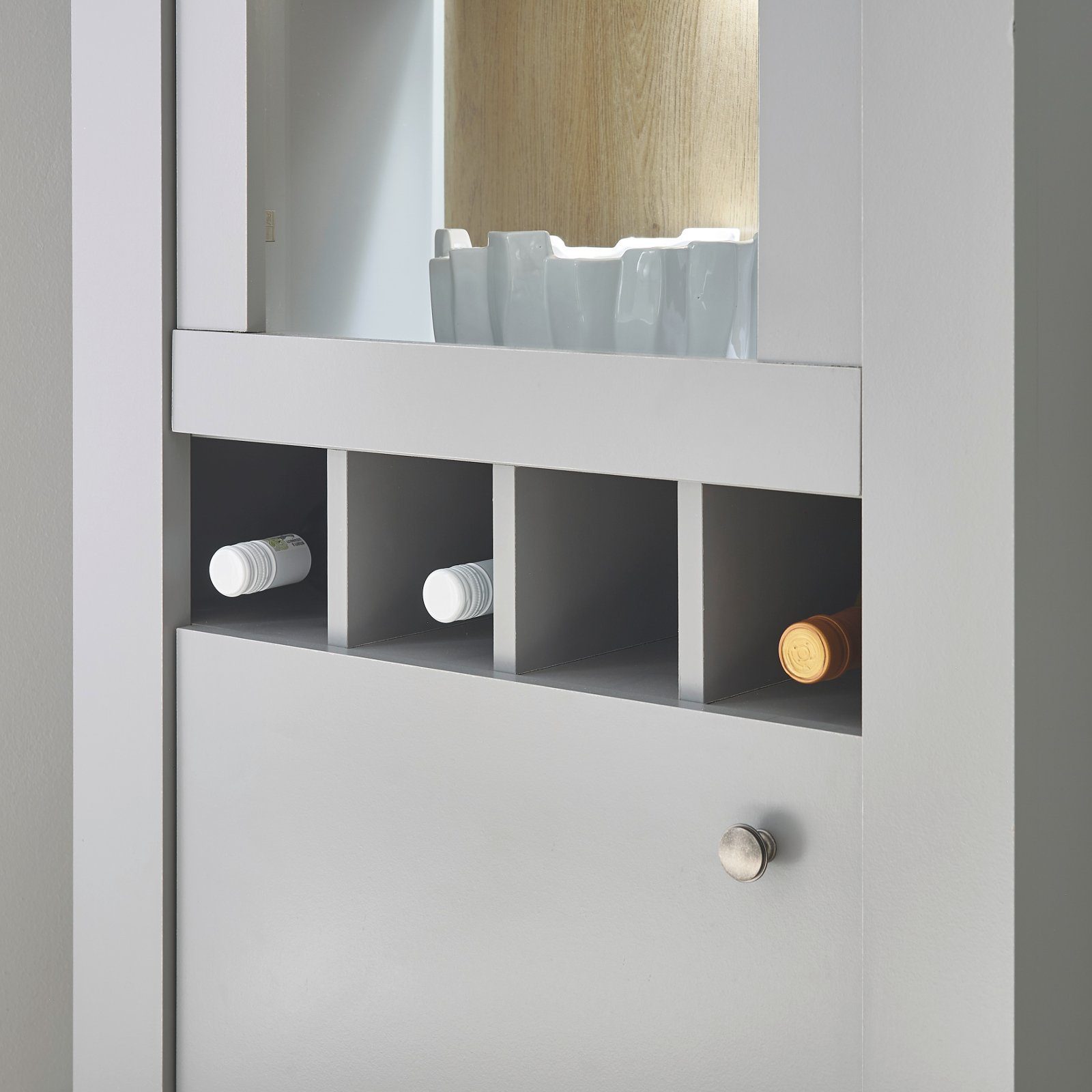 x 4-teilig, grau Rideau, (in moderner Furn.Design Landhausstil Eiche, Artisan 201 Wohnwand Set mit cm), 317