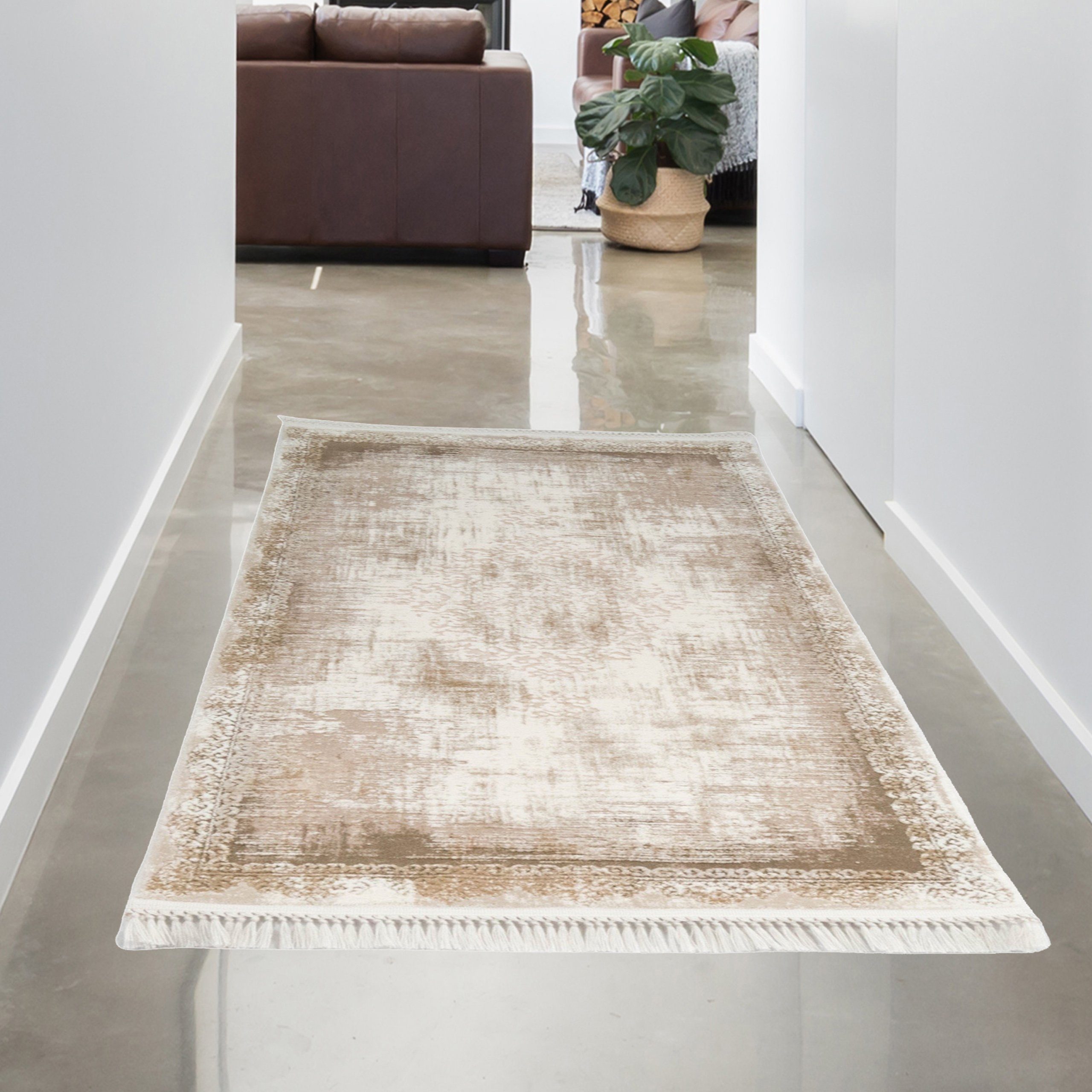 Carpetia Wollteppich Orientalischer Wollteppich - verwaschener Effekt - braun, rechteckig, Höhe: 10 mm, Maschinengewebt
