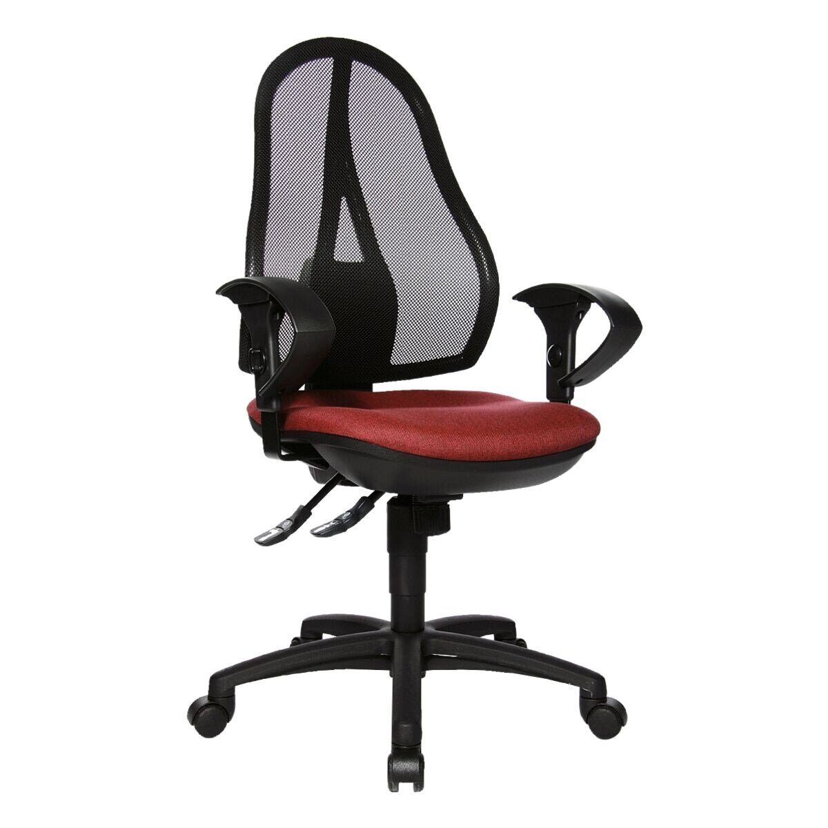 TOPSTAR Schreibtischstuhl Open Point und Netzrücken, bordeaux ergonomischem mit SY, Bandscheibensitz (ohne Armlehnen)