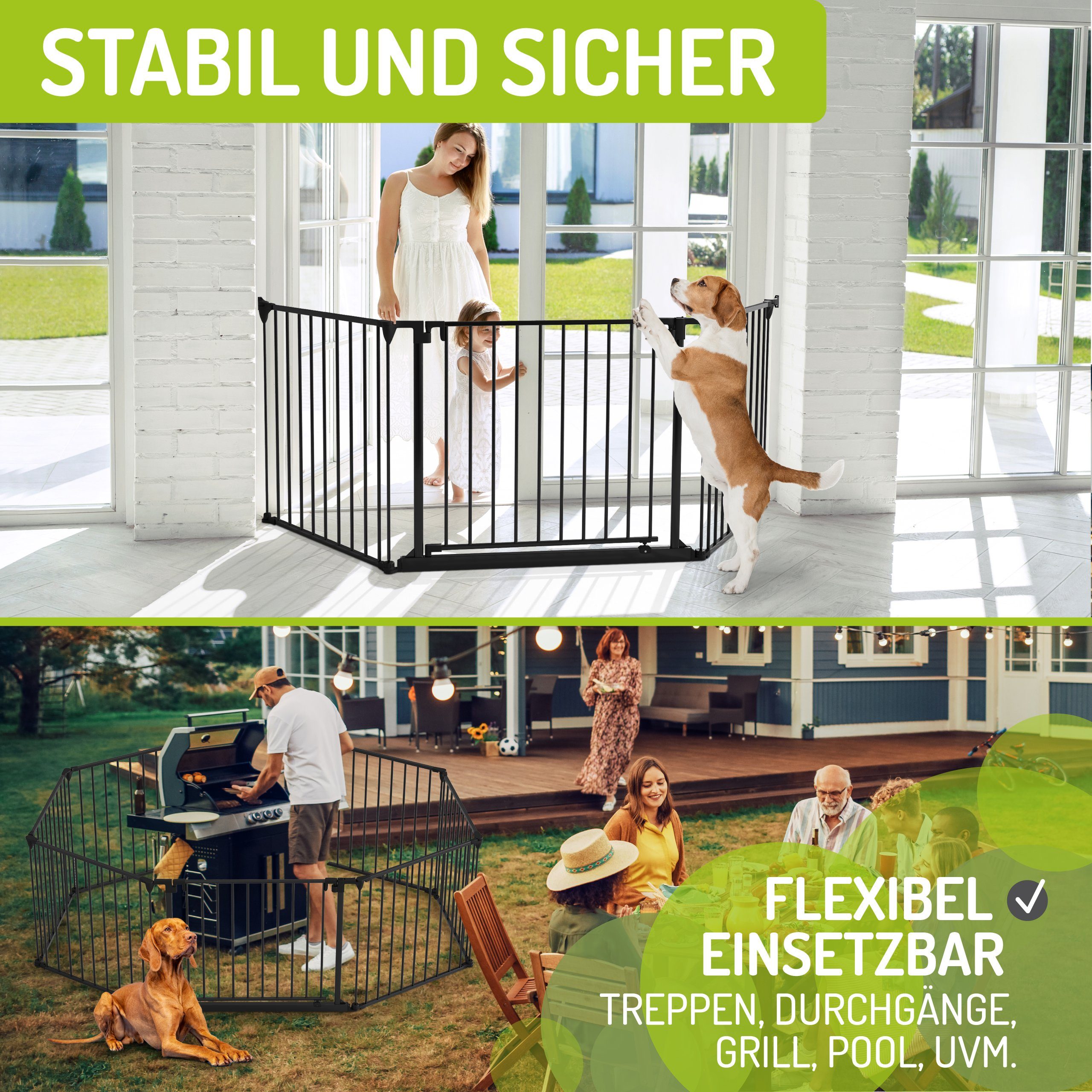 BOMI Türschutzgitter Absperrgitter Milo 100–525 cm, Raumtrenner, Laufstall Metall (sicherheitsgeprüftes Gitter, flexibel & erweiterbar), Schutzgitter Baby zum A – Bild 5 von 5
