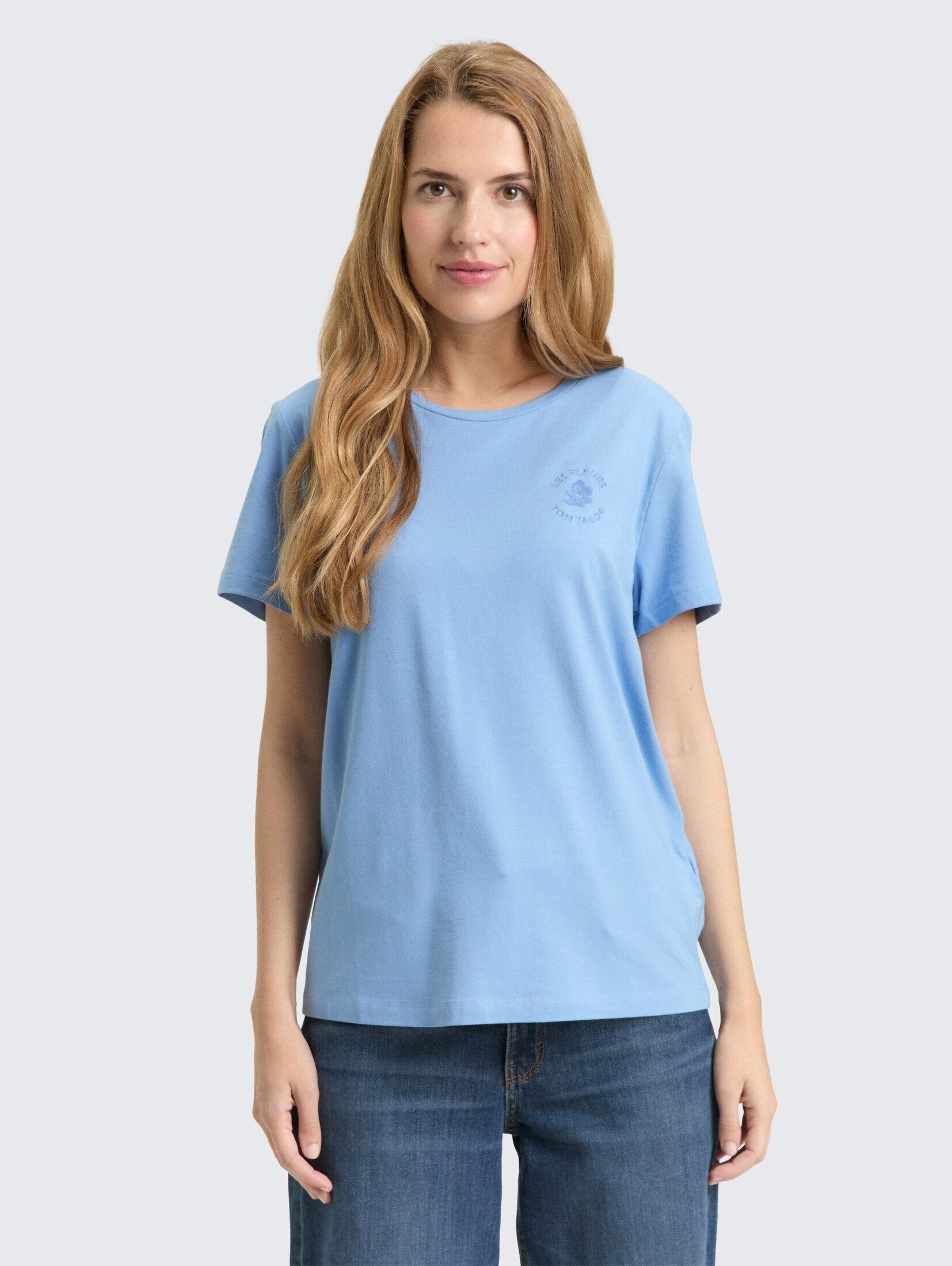 TOM TAILOR T-Shirt T-Shirt T-Shirt mit Blumen-Stickerei