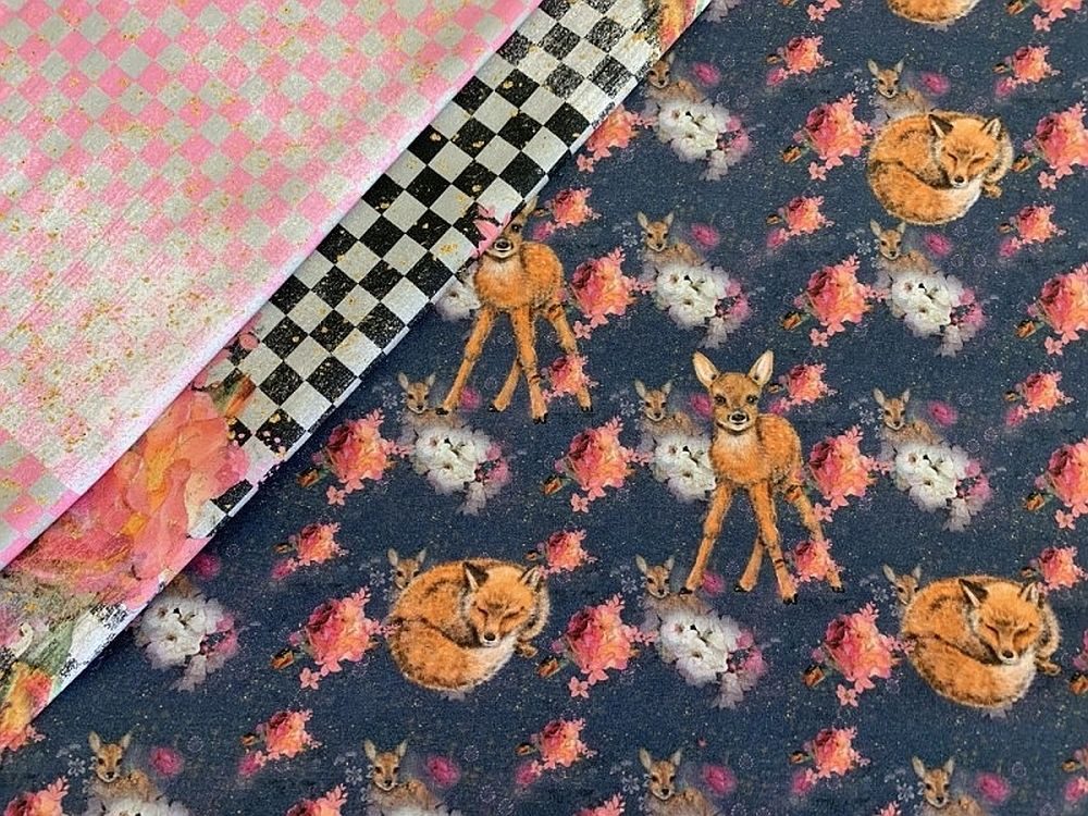 lillestoff Stoff Bio Jersey Lillestoff Giocoso Fuchs Reh blau, 19,90 EUR/m, Meterware, 50 cm x 150 cm