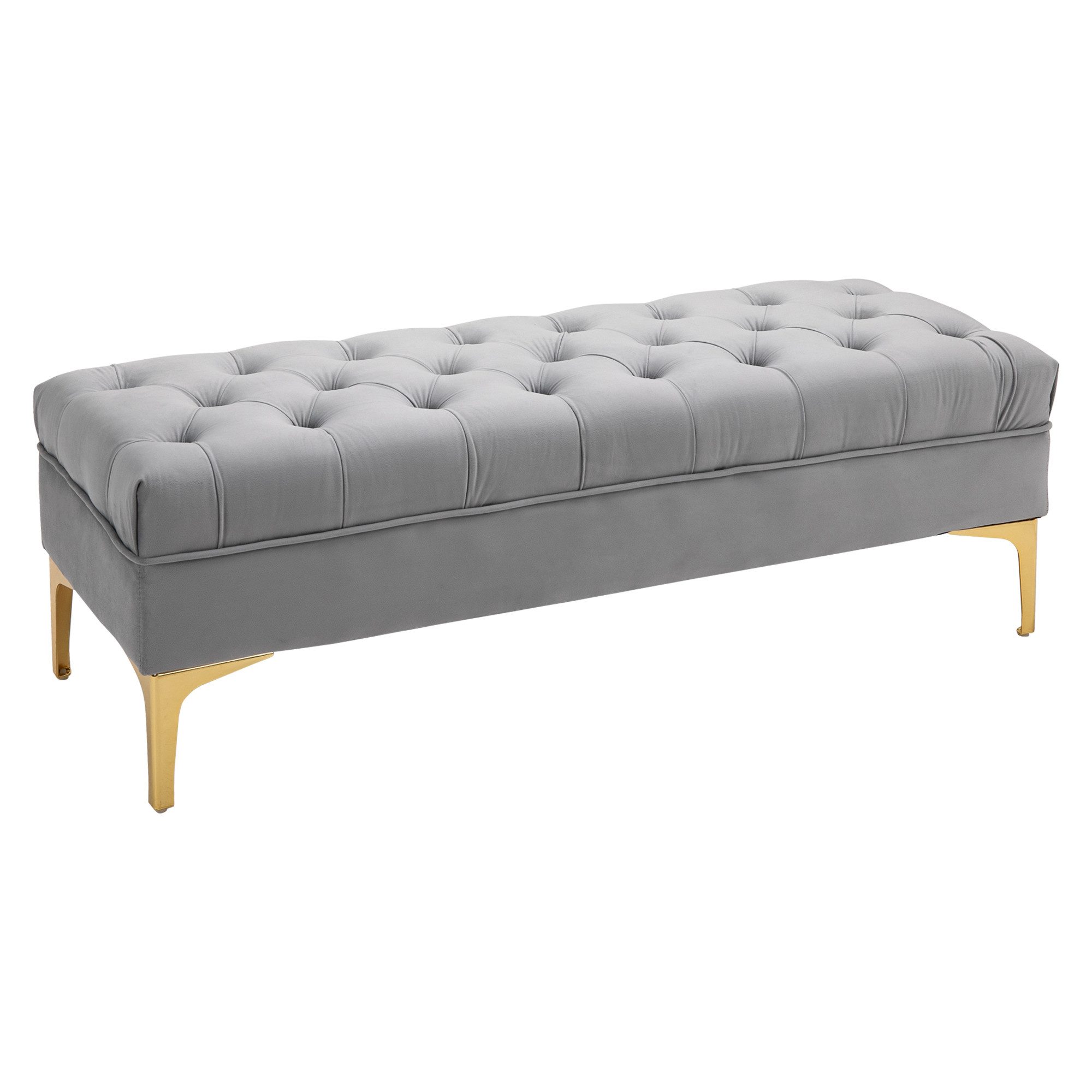 HOMCOM Polsterbank Bettbank mit Metallrahmen, Schuhbank für Schlafzimmer, Wohnzimmer (Sitzottomane, 1-St., Sitzbank), Samt Hellgrau+Gold 118 x 45 x 42 cm