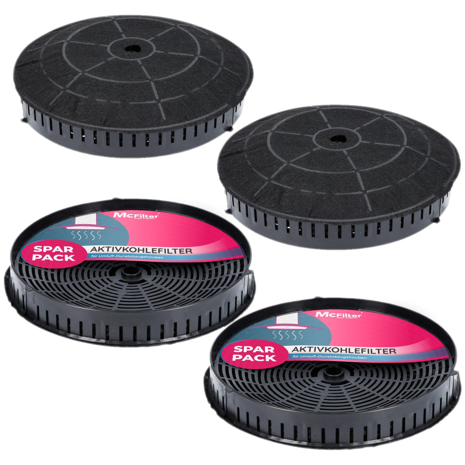 McFilter Aktivkohlefilter 4x Kohlefilter Filter passend für Elica CFC0038668, Typ57, IKEA Nyttig, FIL 440, Samsung DG81-02279A, AEG 4055171138, Whirlpool 484000008824