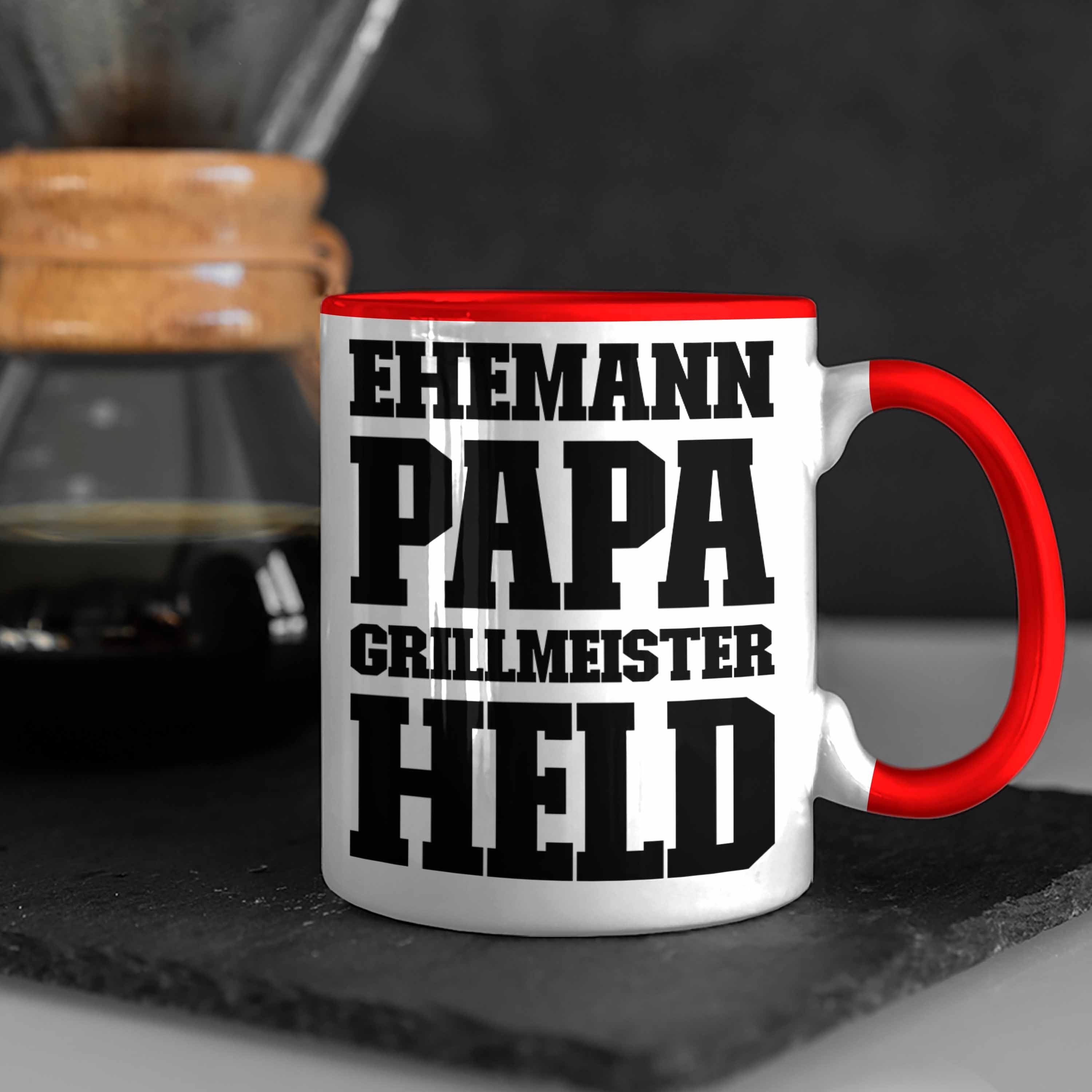 Trendation Tasse Trendation Vatertag Geschenkidee Tasse Rot Ehemann Held - Geschenk Grillen Sommer Papa Becher Kaffeetasse
