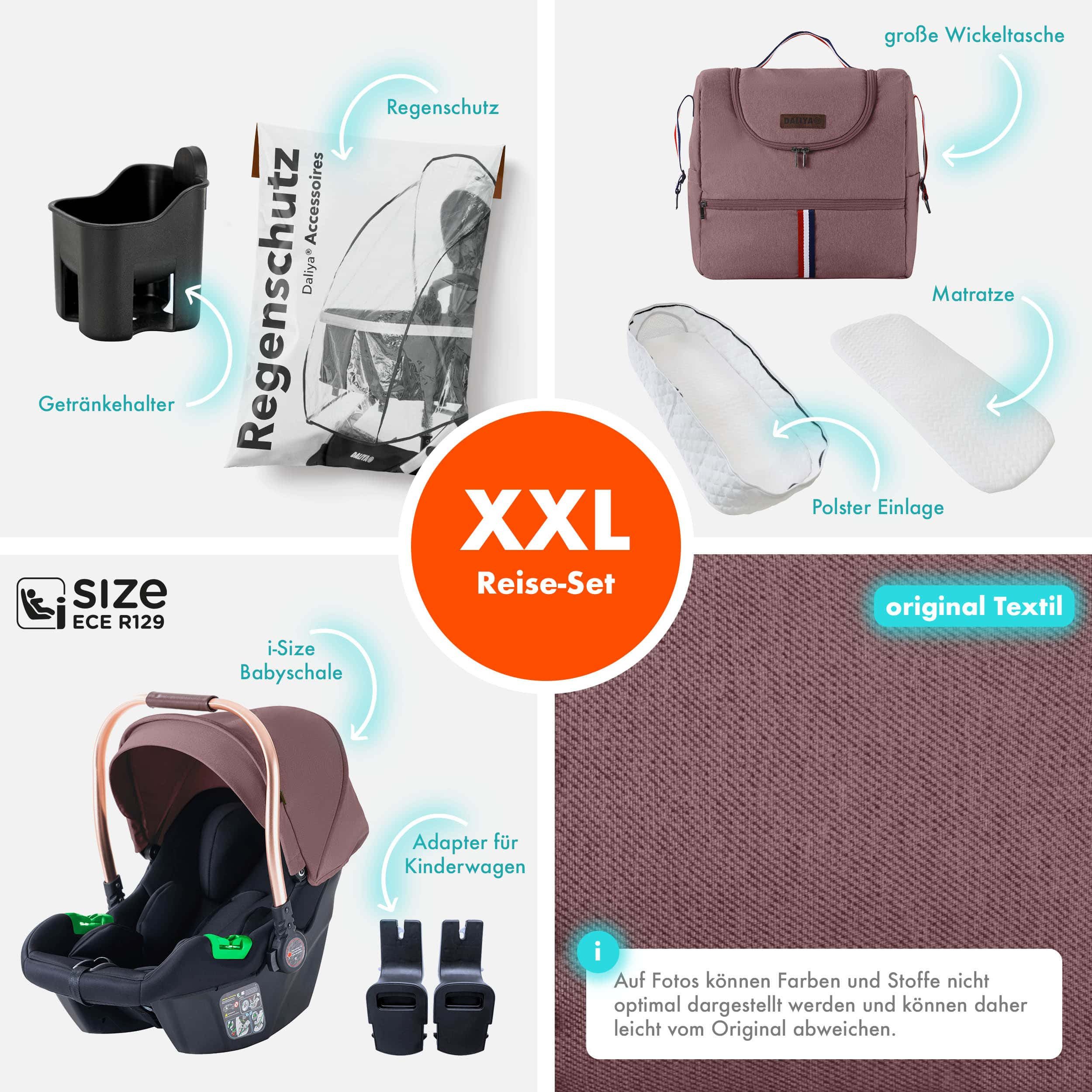 Daliya® Kombi-Kinderwagen NEOMOVE 3in1 Kinderwagen mit i-Size Babyschale & Buggy, (Reise-Set, 10-tlg), Kinderwagen mit i-Size Babyschale, Alu-Rahmen, Großer Einkaufskorb