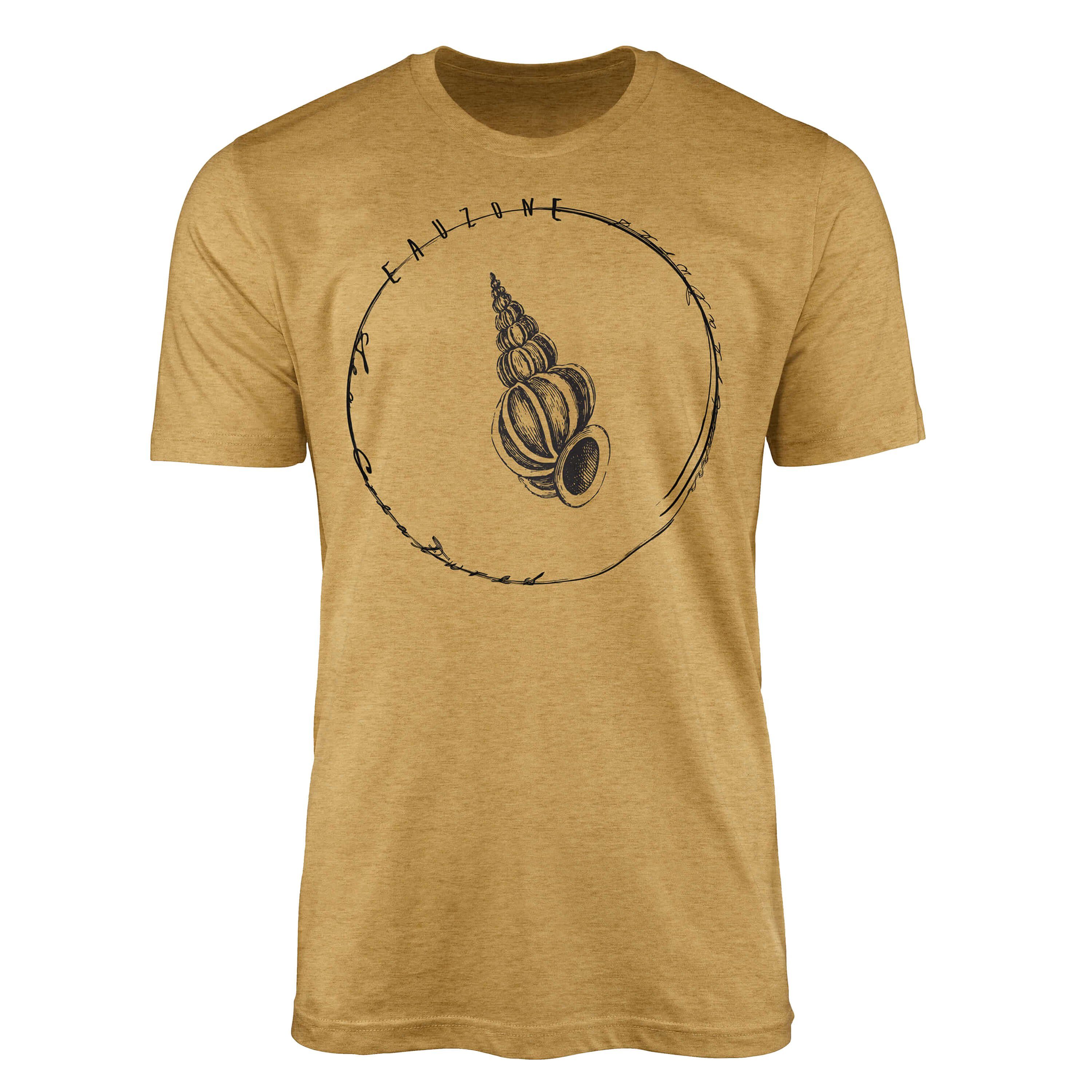 Sinus Art T-Shirt T-Shirt Tiefsee Fische - Serie: Sea Creatures, feine Struktur und sportlicher Schnitt / Sea 026 Antique Gold