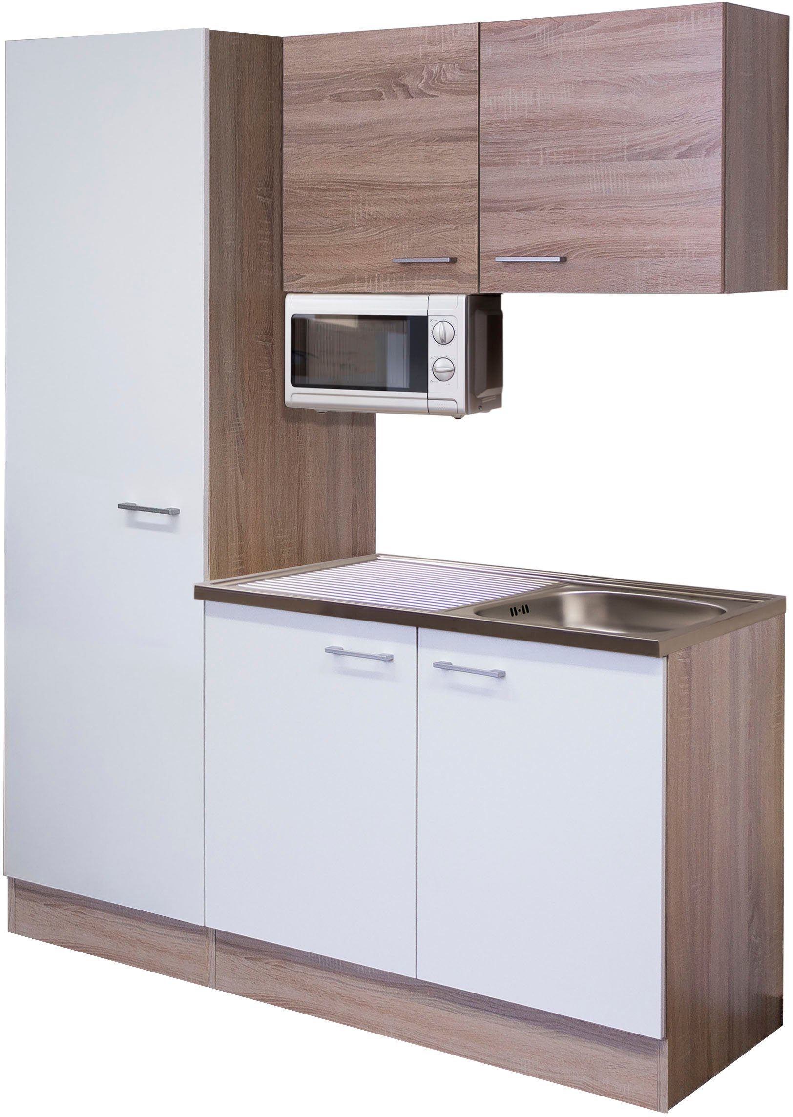 Flex-Well Küchenzeile Samoa, Gesamtbreite 150 cm, mit großem Vorratsschrank und Mikrowelle etc.