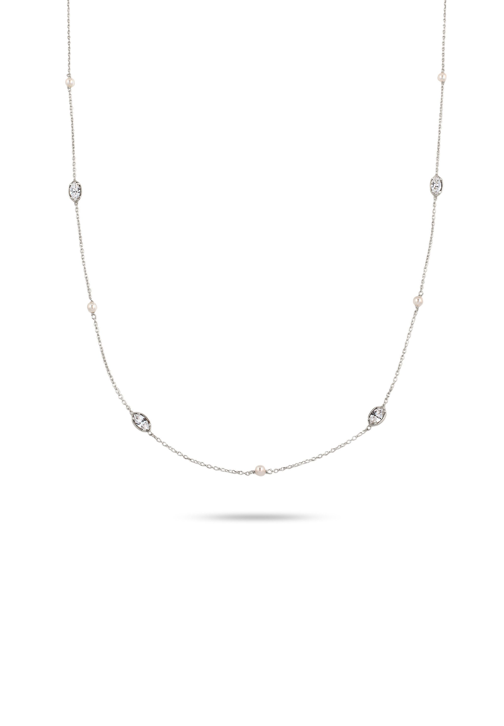 Perlenkette Perlen Kristalle von Swarovski® Weiß 925 Sterling Silber