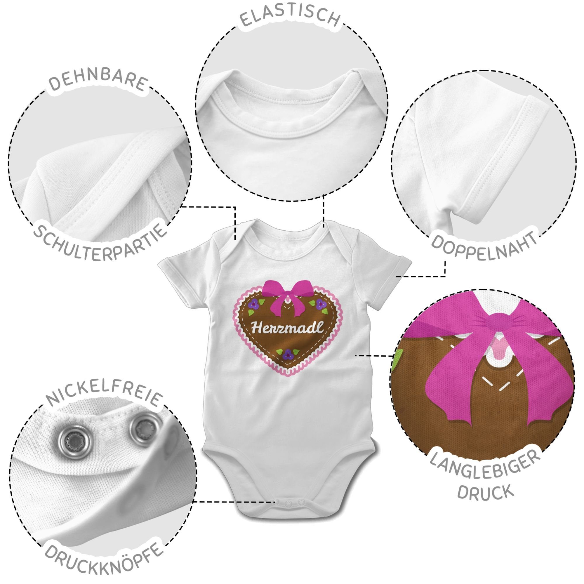 Shirtracer Shirtbody Herzmadl mit Lebkuchenherz für Weiß Baby Mode 1 Oktoberfest Outfit