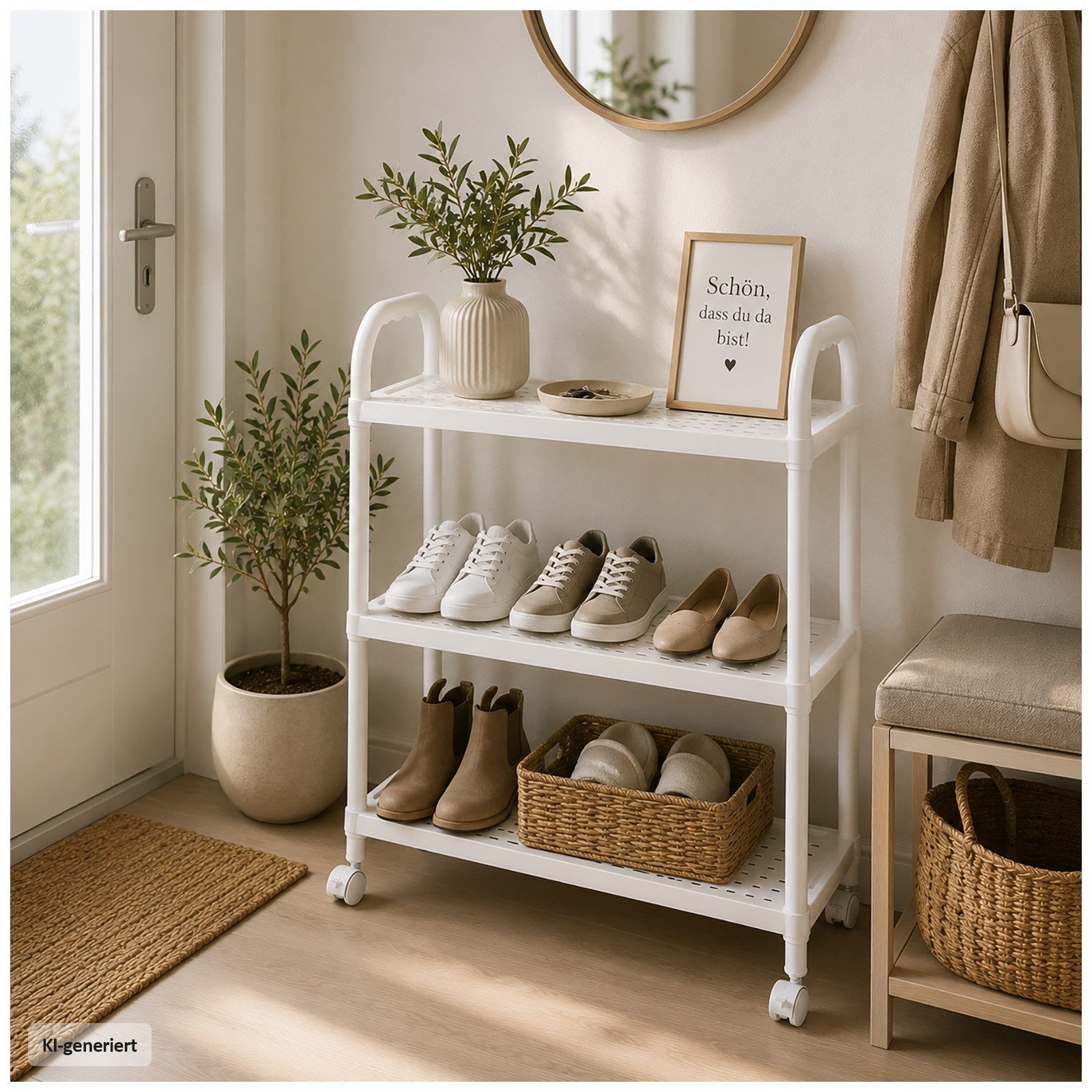 HTI-Living Schuhregal Rollregal mit 3 Ablagen Weiß 51,5 x 60 x 20,5 cm, 1 Stück 1-tlg., platzsparend, vielseitig