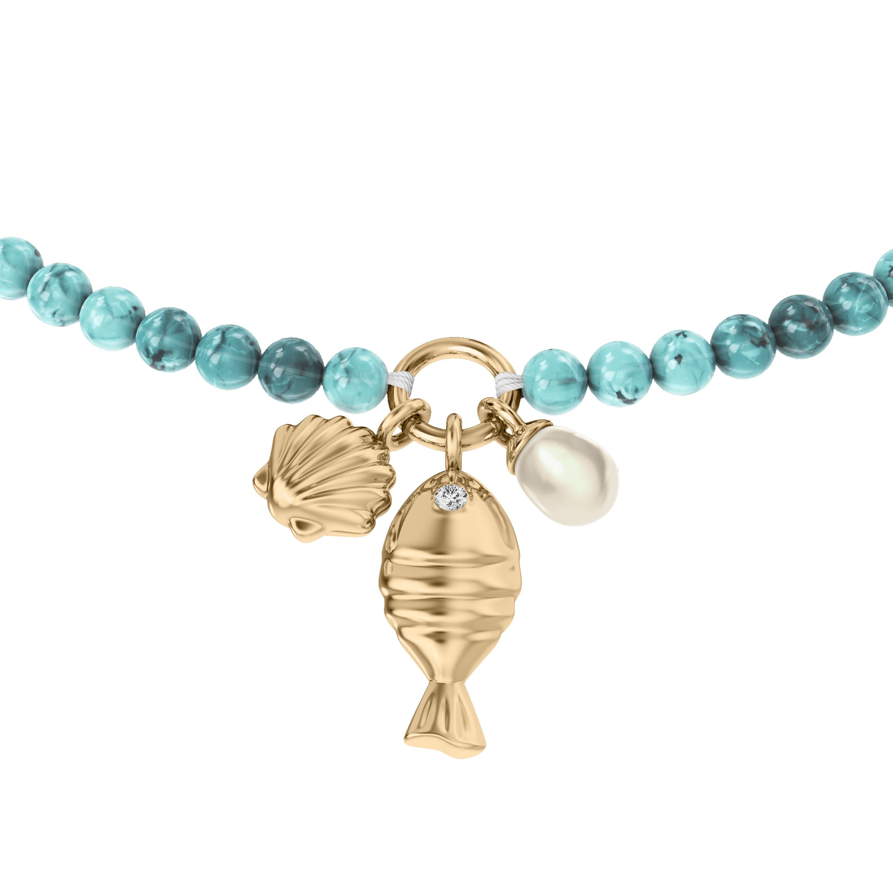 Fossil Armband Schmuck Geschenk Metall Armschmuck Fisch Muschel Sutton, mit Glasstein - mit Süßwasserzuchtperle, Acryl