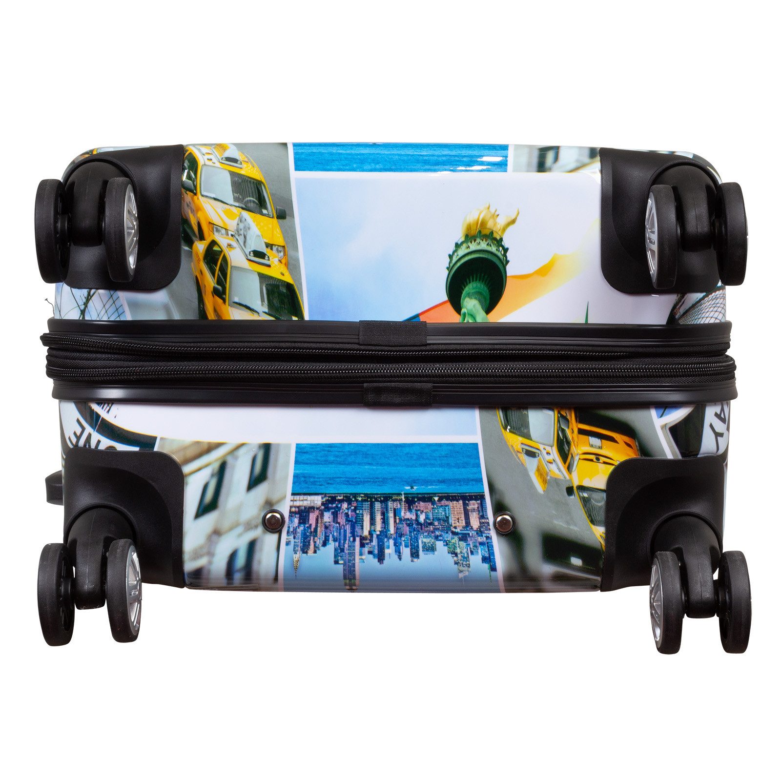 Trendyshop365 Hartschalen-Trolley Liberty, bunter Koffer mit Motiv, 3 Größen, 4 Rollen, Zahlenschloss, Polycarbonat, Dehnfalte