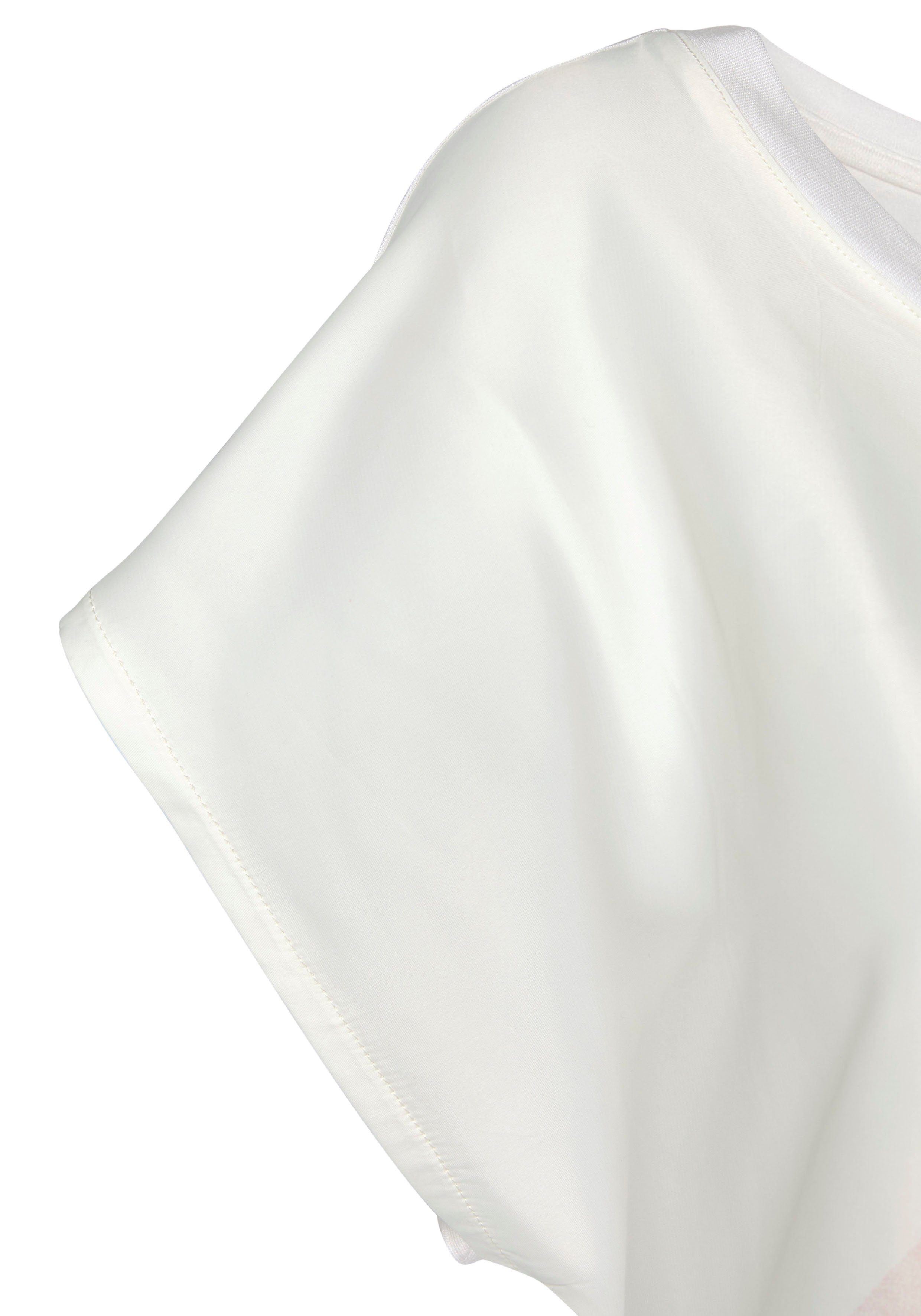 LASCANA Kurzarmshirt mit Frontprint, lockeres T-Shirt mit Vorderseite aus Satin
