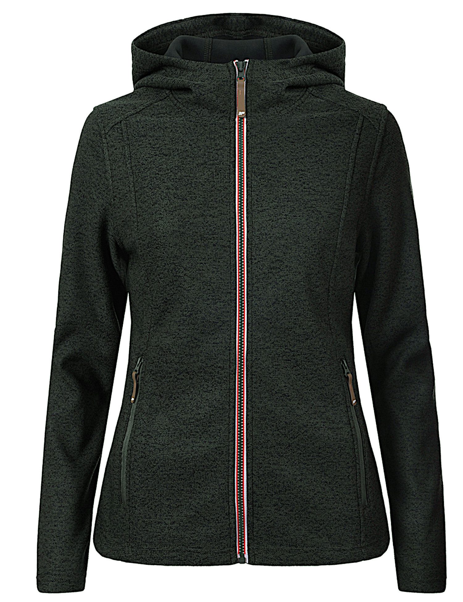 Icepeak Strickfleecejacke Tove Strick-Fleecejacke mit Kapuze und Reißverschlusstaschen, atmungsaktiv und warm