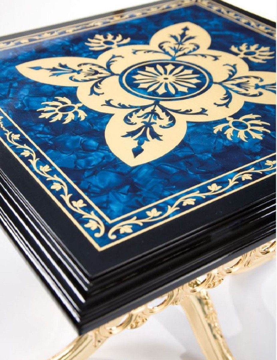Casa Padrino Beistelltisch Luxus Barock Tischplatte 50 H. Messing Möbel Schwarz Blau / Barock 53 Edler mit Beistelltisch x 53 Massivholz / Tisch cm Gold x - 