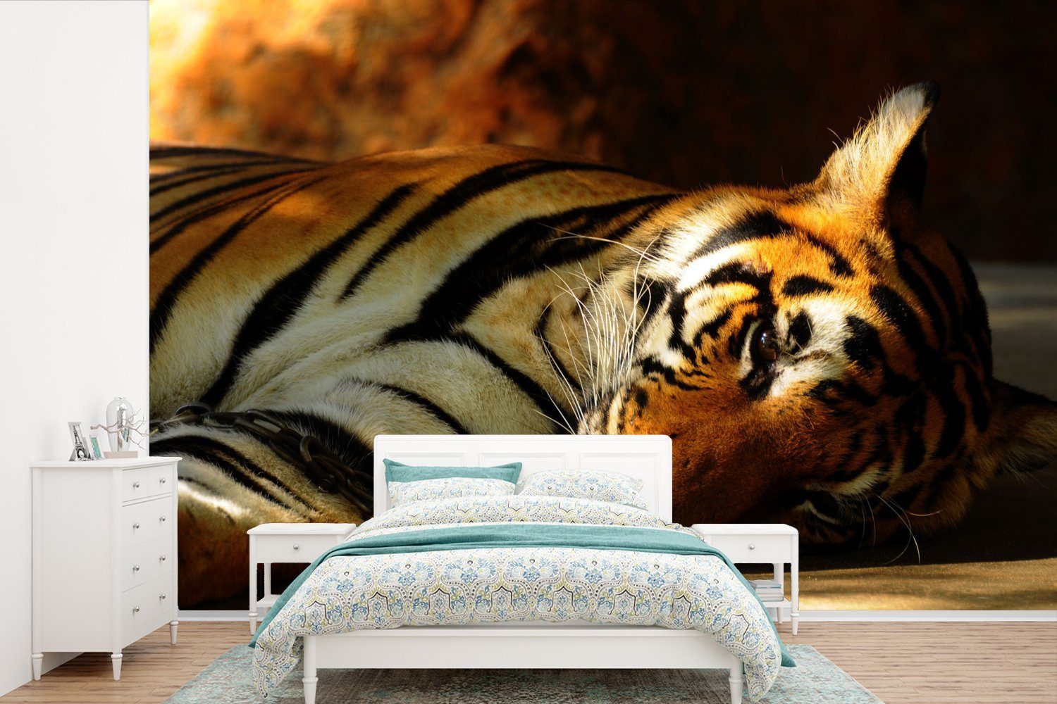 MuchoWow Fototapete Tiger - Tiere - Ruhe, Matt, bedruckt, (6 St), Wallpaper für Wohnzimmer, Schlafzimmer, Kinderzimmer, Vinyl Tapete