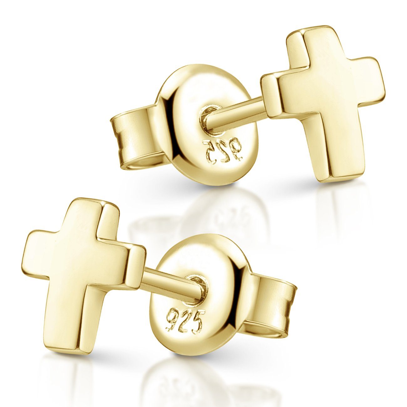 Sterling Kreuz vergoldet Gold SO-440, Silber, Kinder 925 Damen Paar klein Ohrstecker Materia