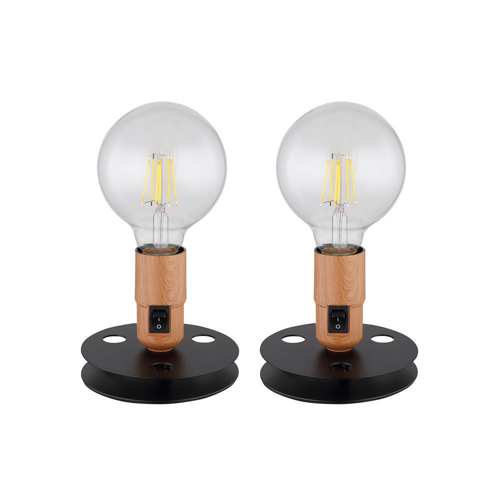 GLOBO LIGHTING Schreibtischlampe, Leuchtmittel nicht inklusive, Tischlampe Vintage Nachttischlampe Industrial schwarz Holzoptik 2er