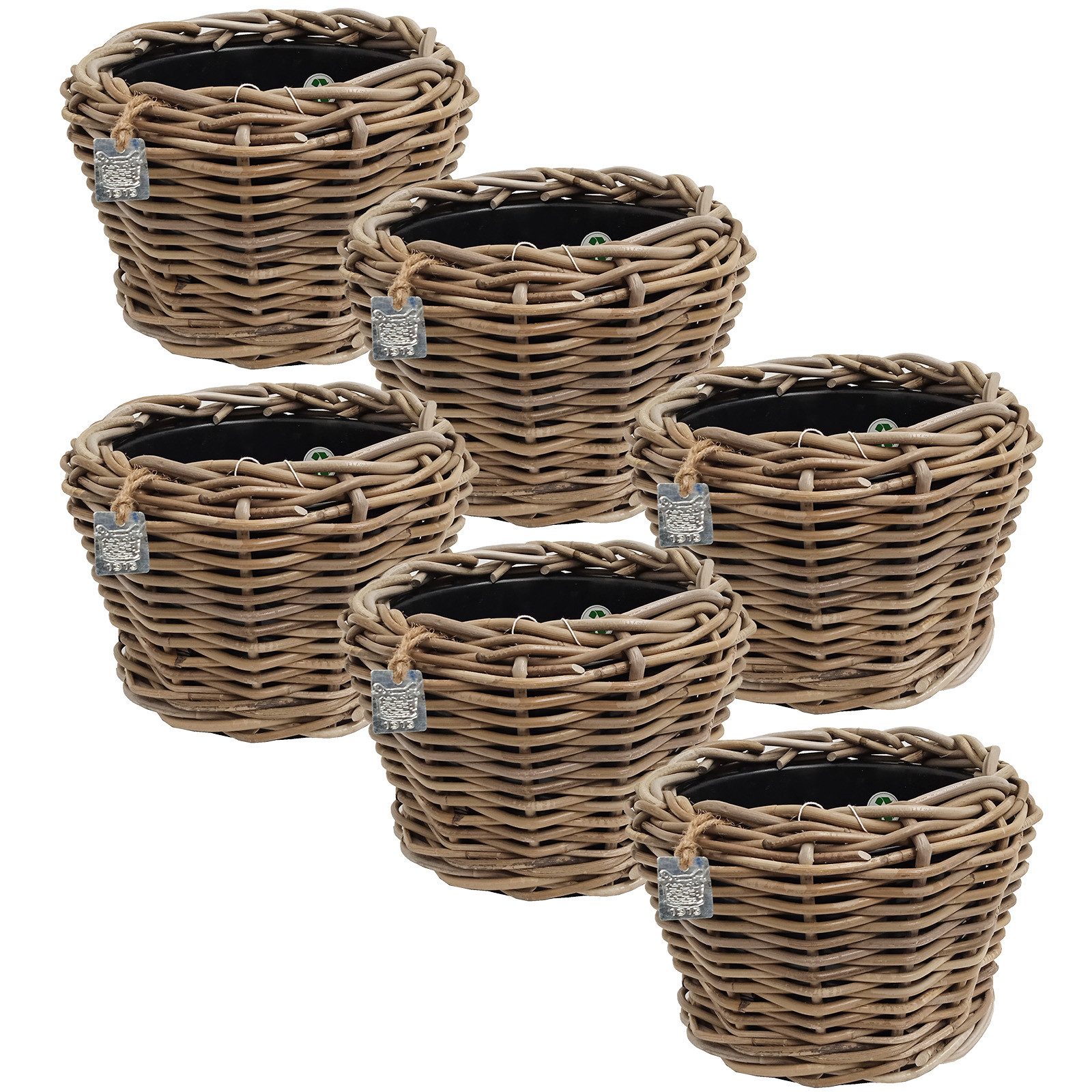 Van der Leeden Blumentopf Pflanzkorb Pflanzentreppe Rattan Korb Плантатор (6 St), 6 Stk, Inkl. Inneneimer, Rattan, Handmade, ohne Wasserablauf