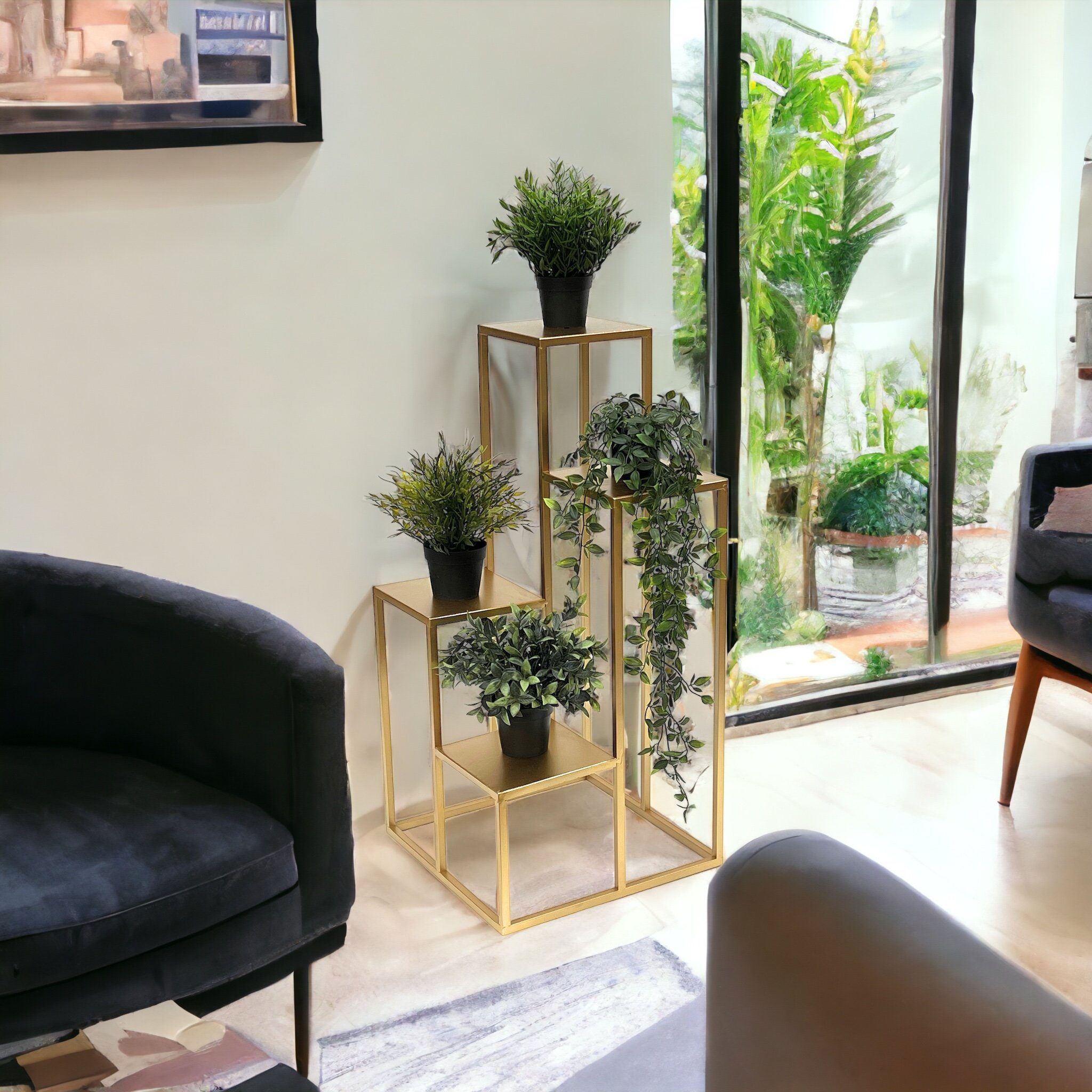 DanDiBo Blumenhocker Blumentreppe Metall Gold 82 cm Pflanzentreppe Blumenständer Modern