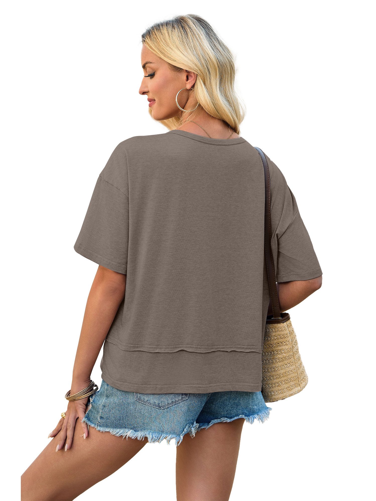 Imily Bela T-Shirt Damen Lässige Kurzärmelige Fließende Oberteile (Packung, 1-tlg., 1per-Pack) einfarbig