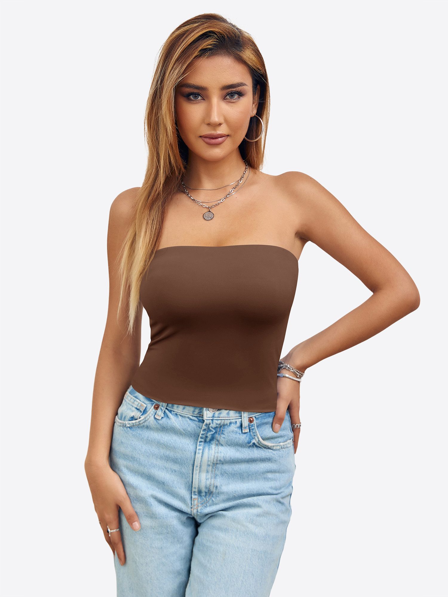 Imily Bela Tubetop Damen Trägerlose Cami Tops (Packung, 1-tlg., 1per-Pack) einfarbig