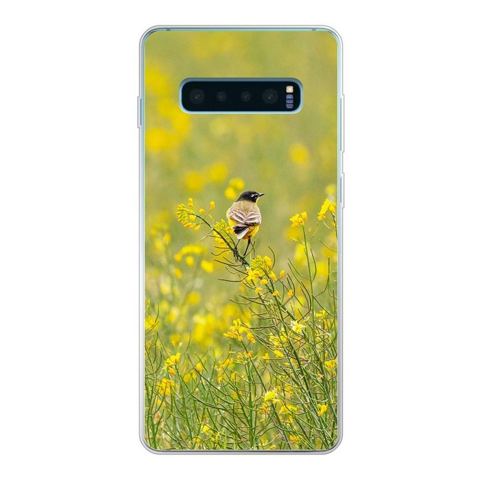 MuchoWow Handyhülle Vogel - Blumen - Gelb Phone Case Handyhülle Samsung Galaxy S10+ Silikon Schutzhülle