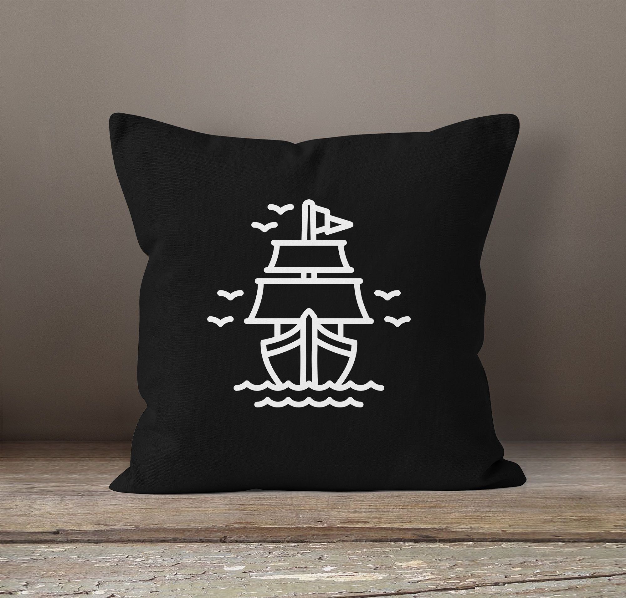 Dekokissen 40x40 schwarz Autiga Kissen-Hülle Schiffchen Sailing Kissenbezug Baumwolle Autiga® Deko-Kissen Segeln