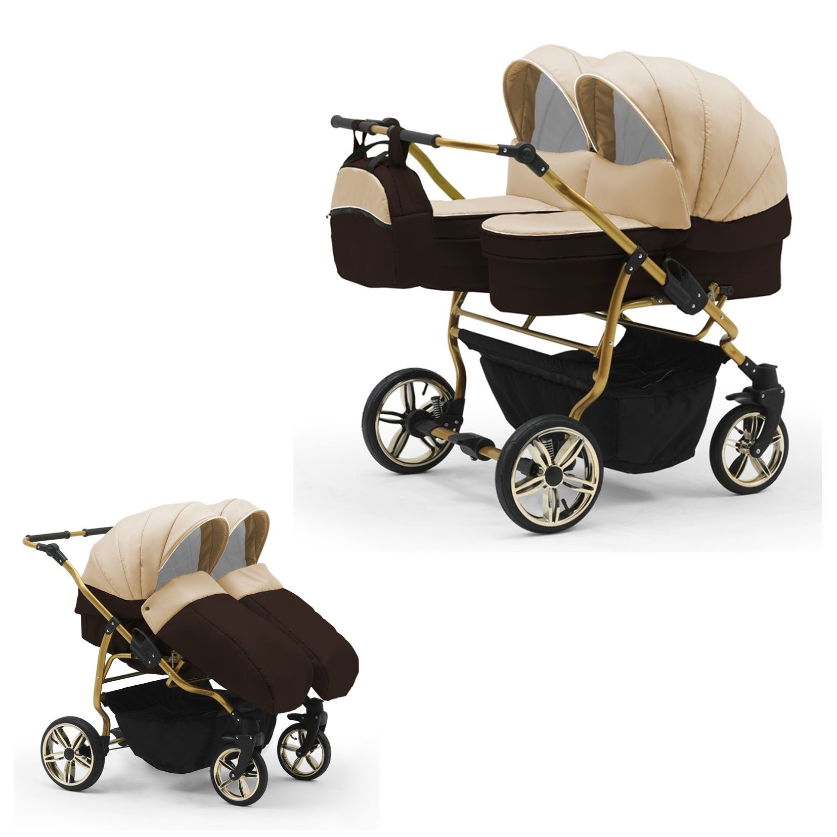 babies-on-wheels 2 - in in 10 Beige-Braun Farben 1 Lux - Teile Zwillingskinderwagen 33 Duet Zwillingswagen