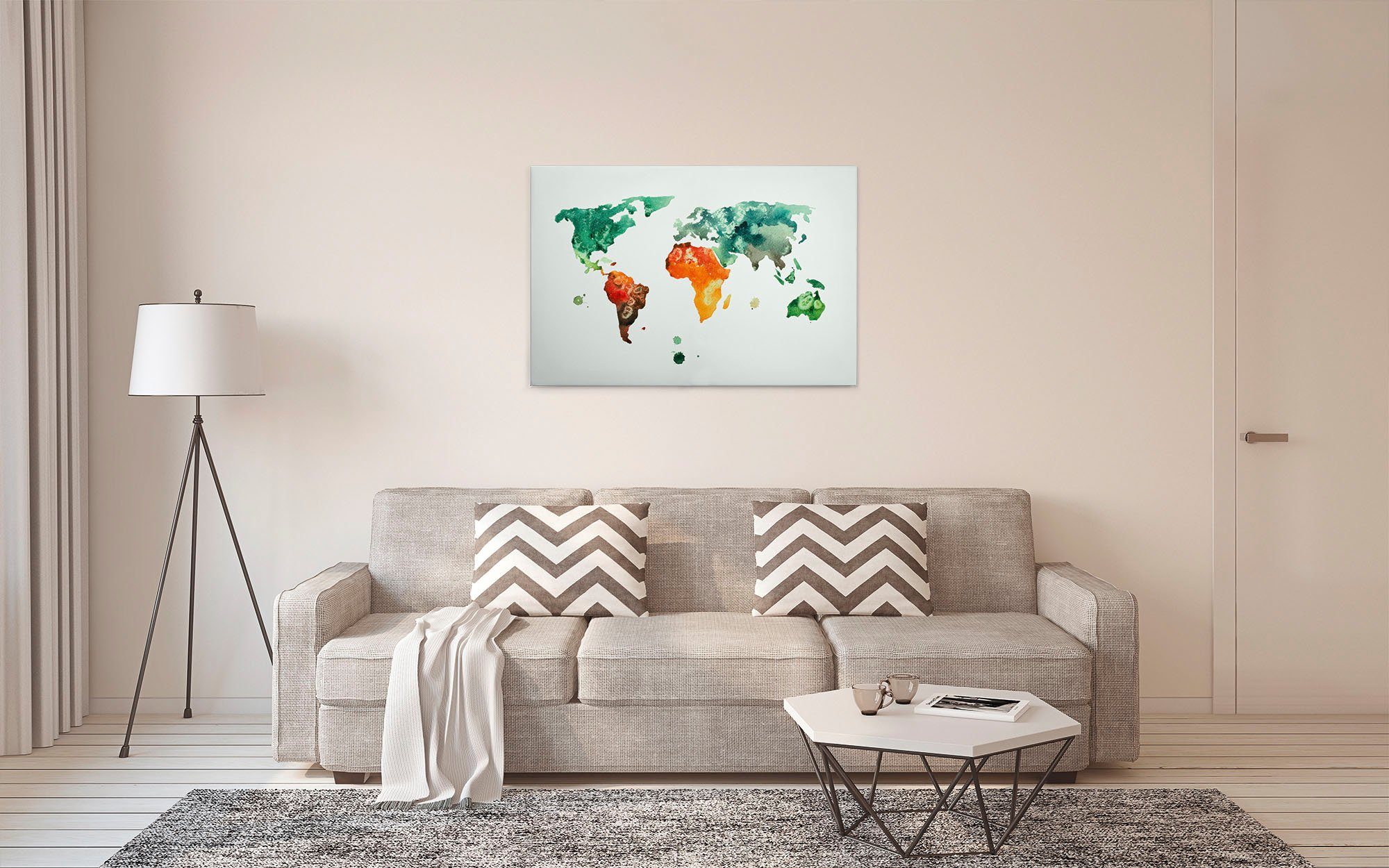 Weltkarte Colourful Atlas World 3, A.S. (1 Leinwandbild Weltkarte St), Aquarell Keilrahmen Création Bild Bunt