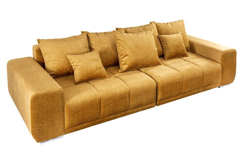 riess-ambiente Big-Sofa ELEGANCIA 285cm senfgelb - Vogue Velours Samt, inkl. Kissen, Federkern, Einzelartikel 1 Teile, XXL-Couch mit FSC-zertifiziertem Buchenholzgestell für drei Personen