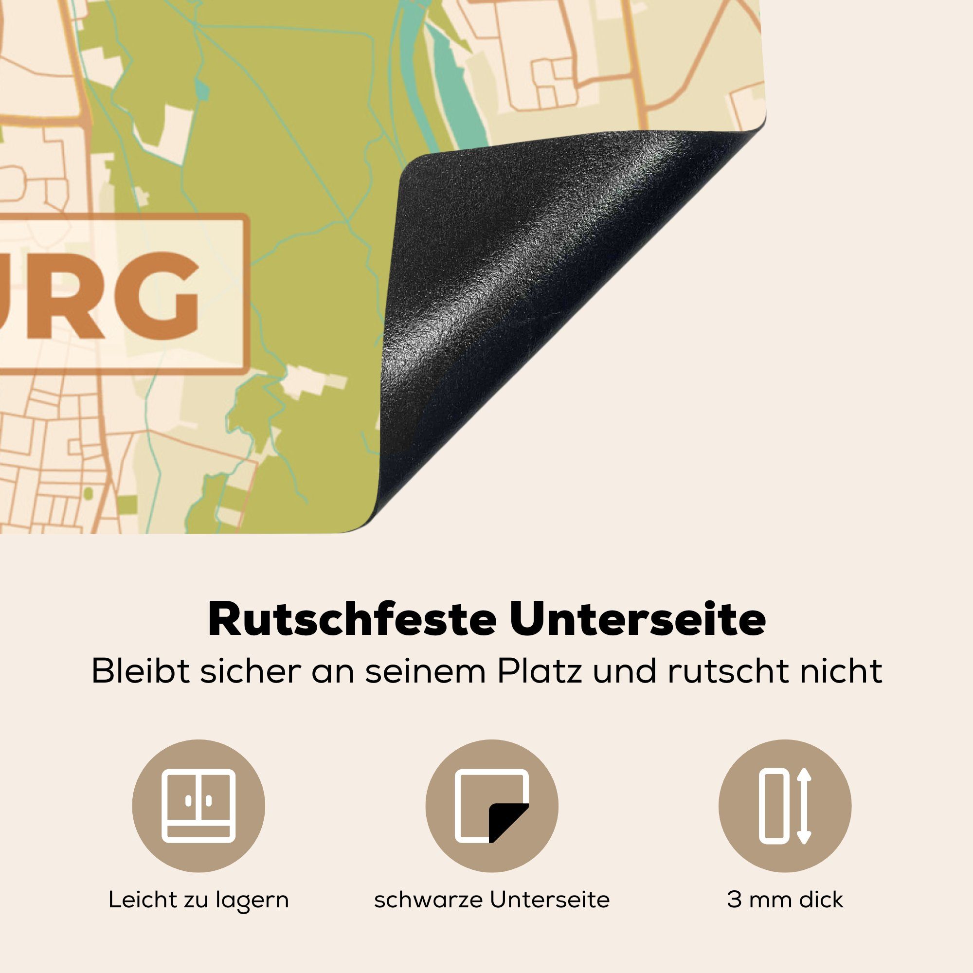 - Arbeitsplatte Karte Herdblende-/Abdeckplatte Ceranfeldabdeckung, Vinyl, cm, 78x78 küche (1 Augsburg MuchoWow - für Jahrgang Stadtplan, tlg), -