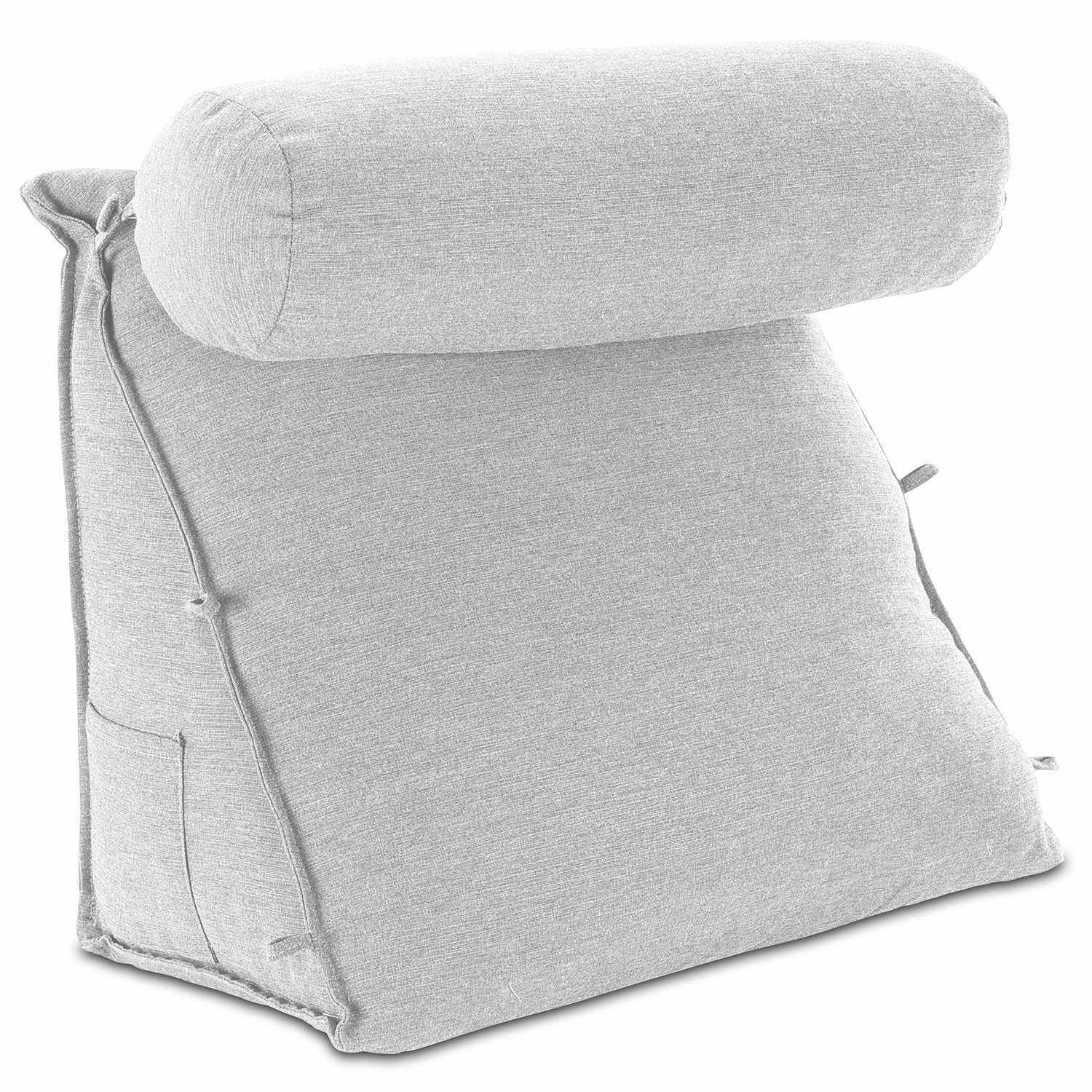 ELONEO Rückenkissen mit Nackenrolle für Bett & Sofa, 55x50x30cm, waschbarer Bezug