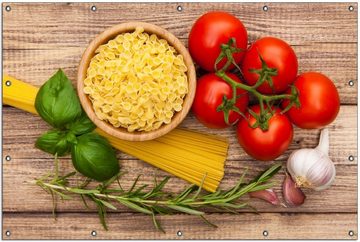 Wallario Sichtschutzzaunmatten Spaghetti mit Tomaten, Knoblauch und Basilikum